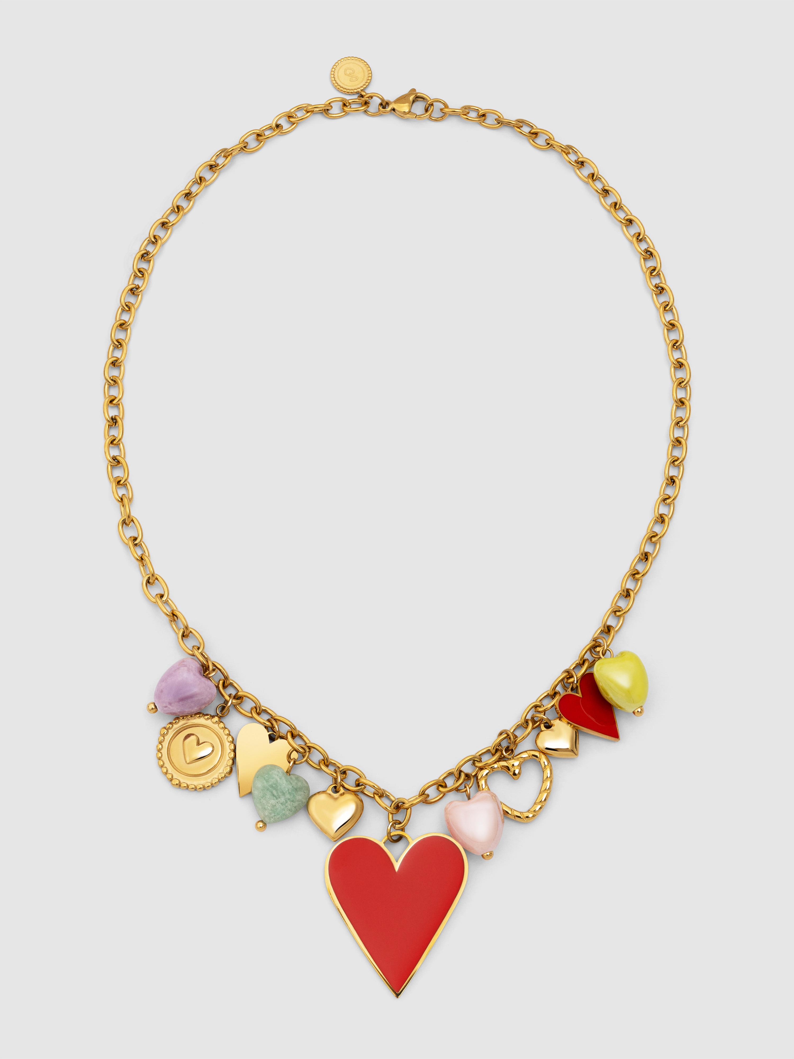 Colar Multicharms Corações de Aço Banhado a Ouro Multicolor-5