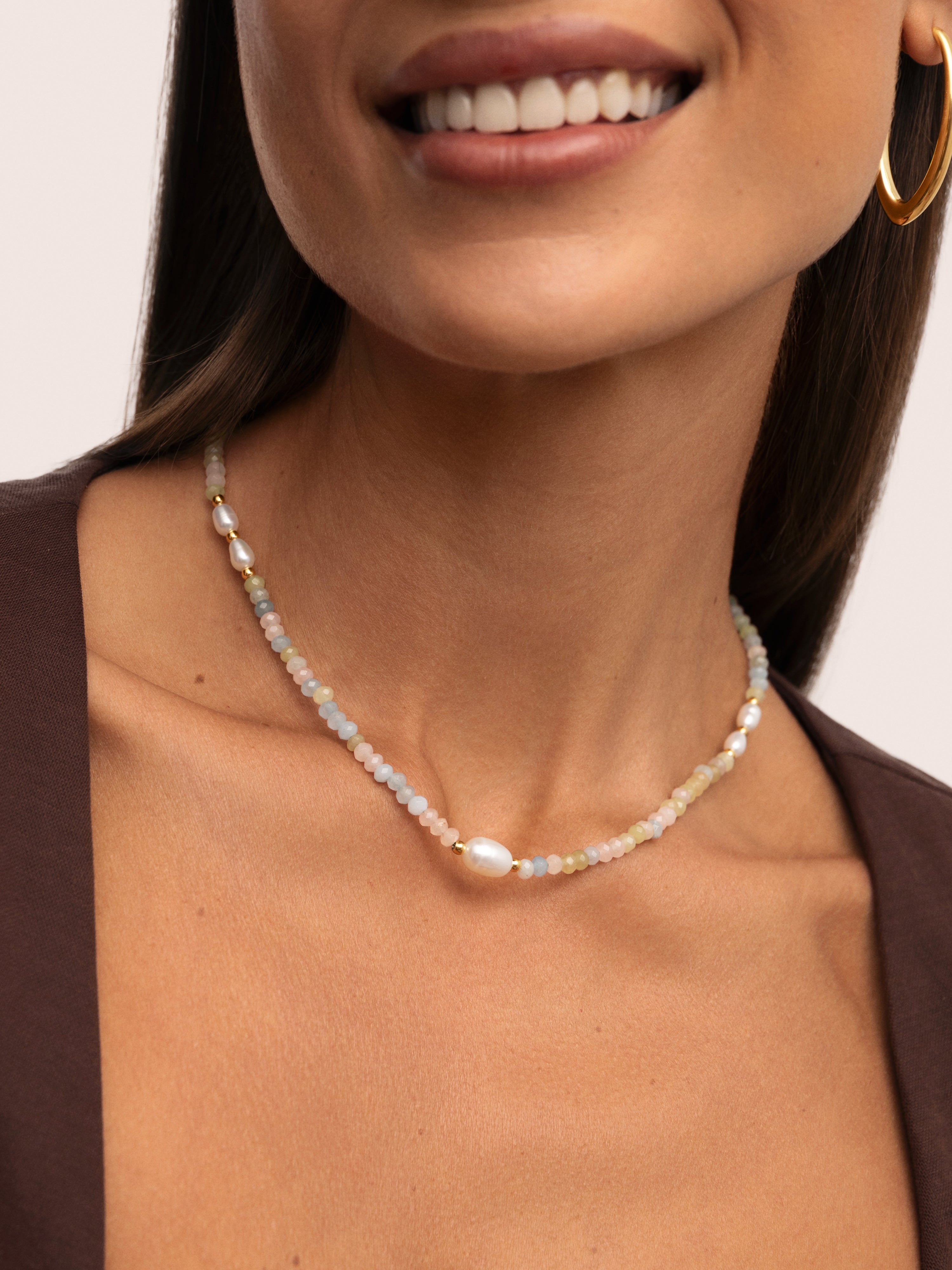 Colar Daphne Pearls de Aço Banhado a Ouro Multicolor-2