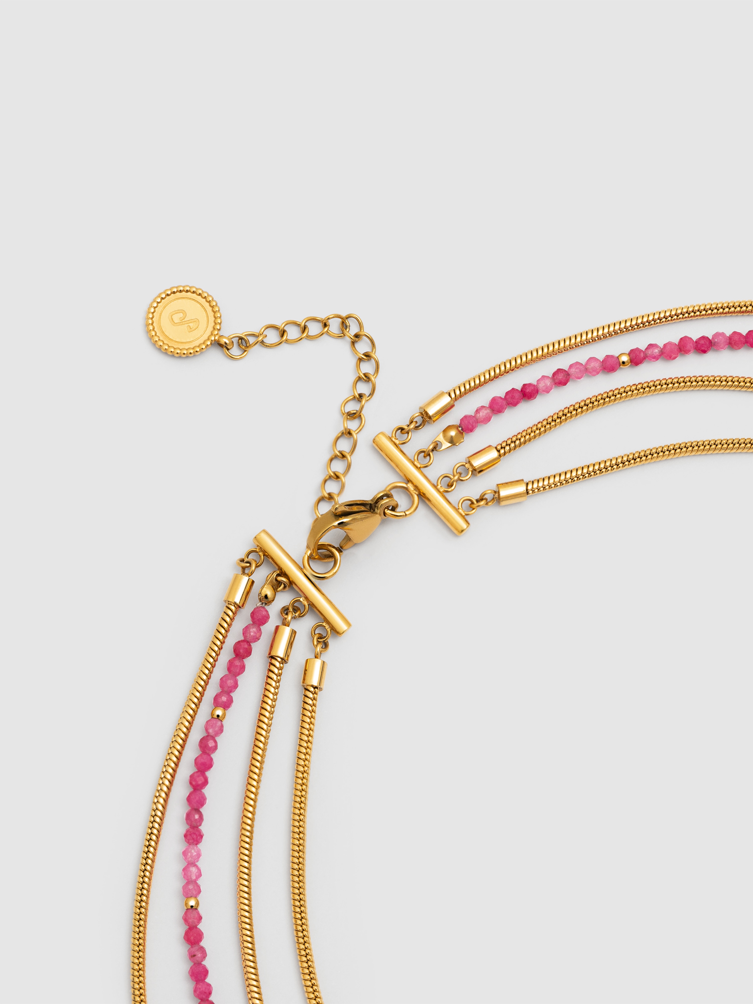 Colar Cleopatra Pink de Aço Banhado a Ouro Rosa-4