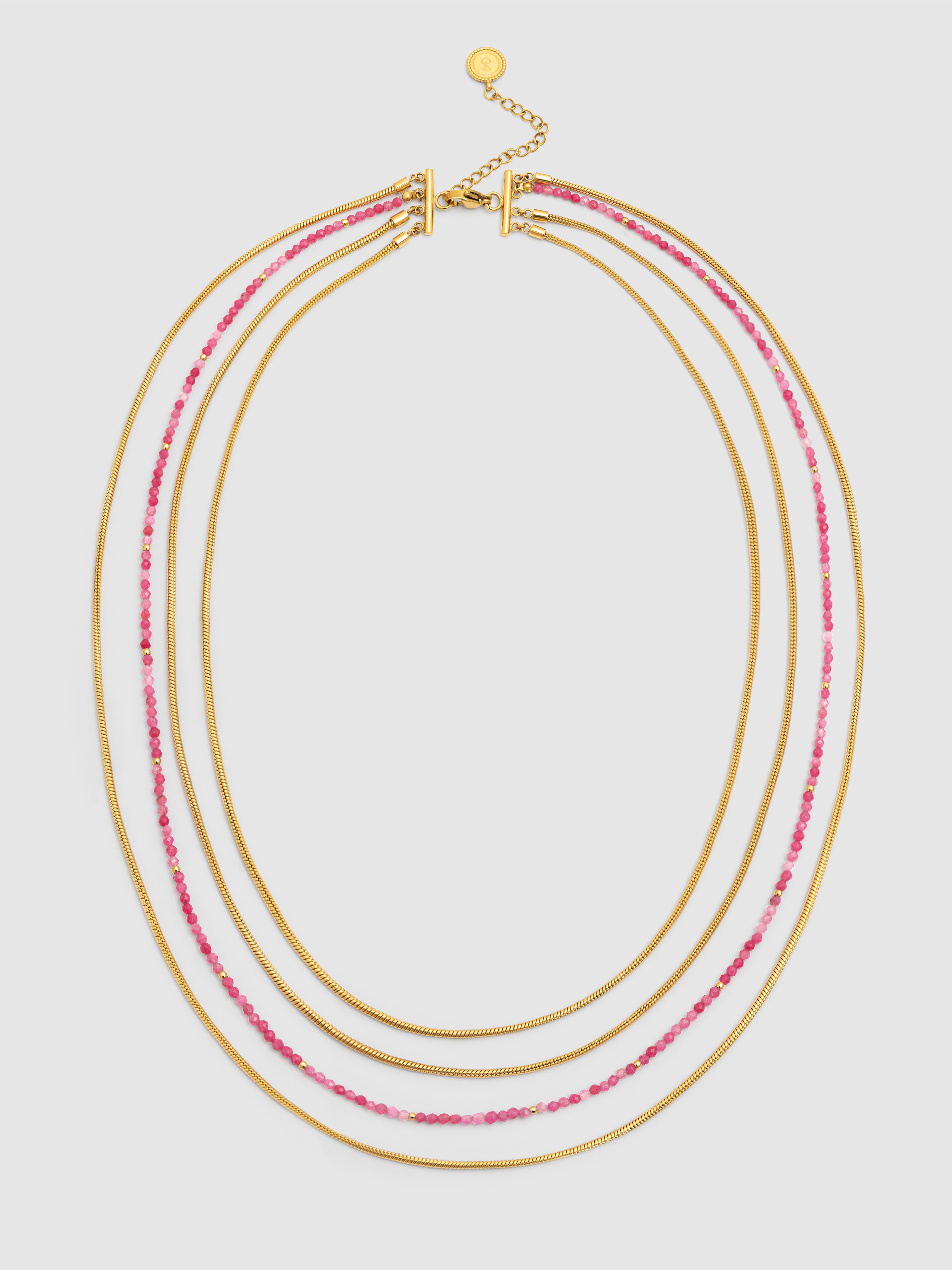 Colar Cleopatra Pink de Aço Banhado a Ouro Rosa-5