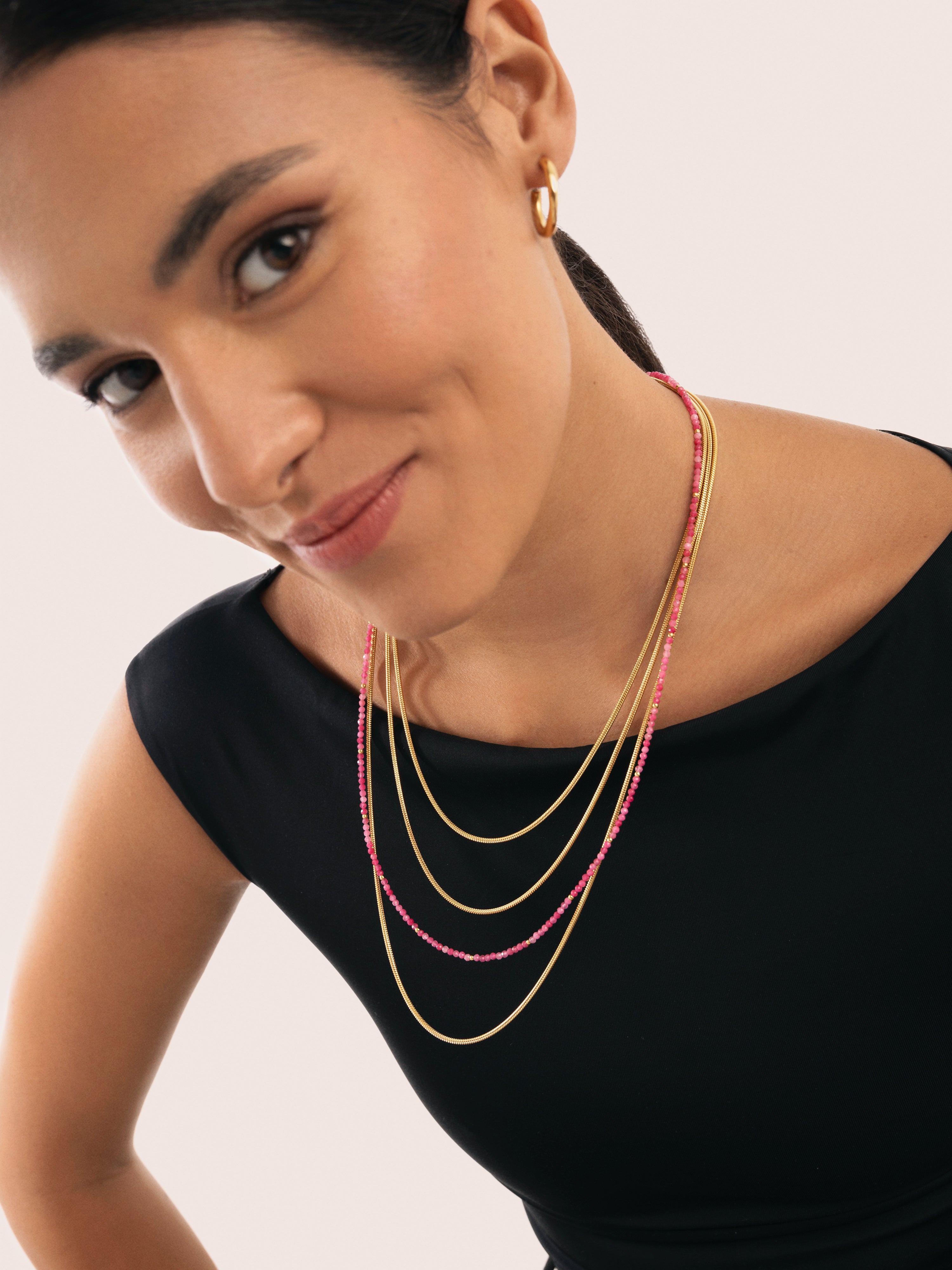 Colar Cleopatra Pink de Aço Banhado a Ouro Rosa-6