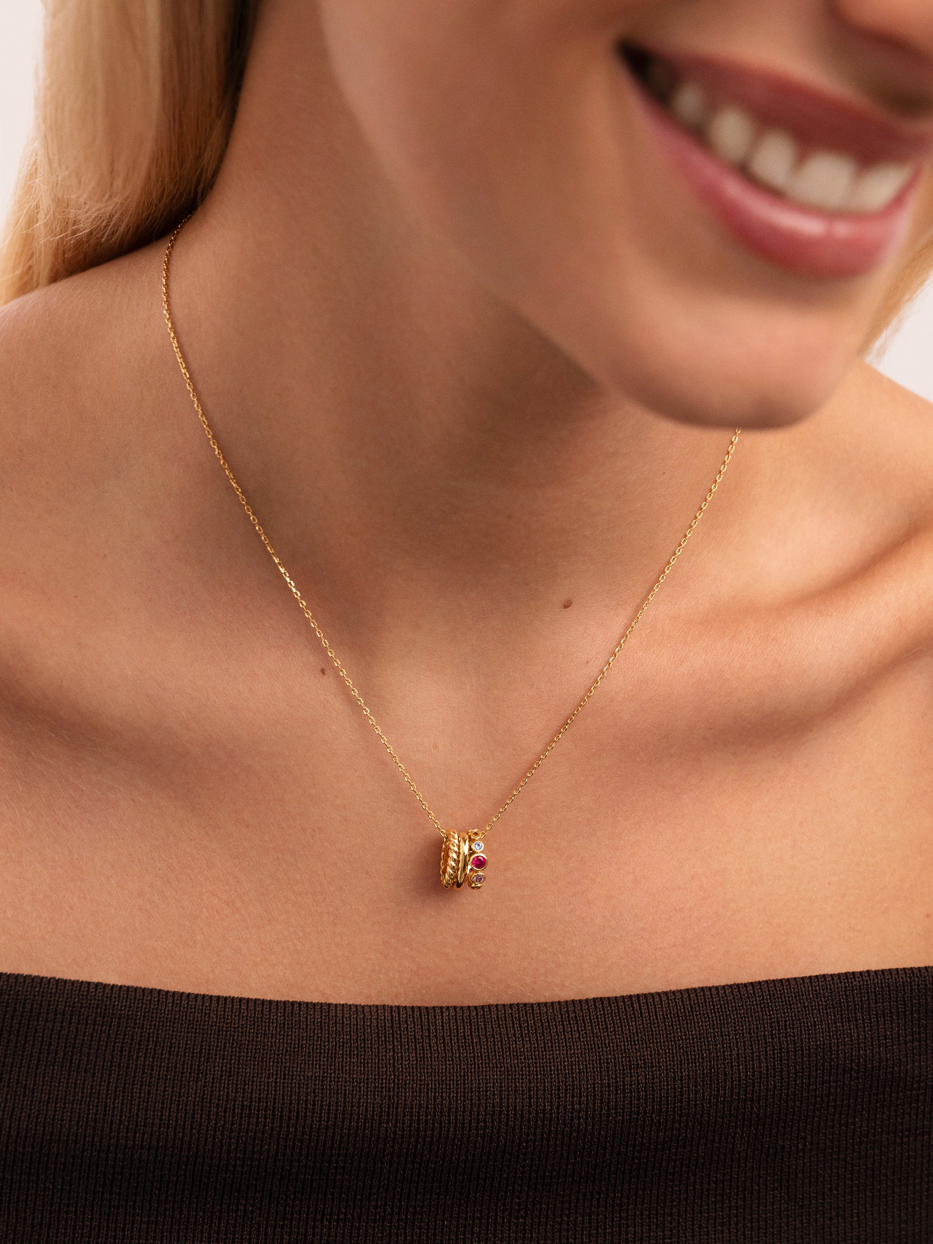 Colar Pebble Family Colors de Liga de Metais Banhado a Ouro Multicolor-3