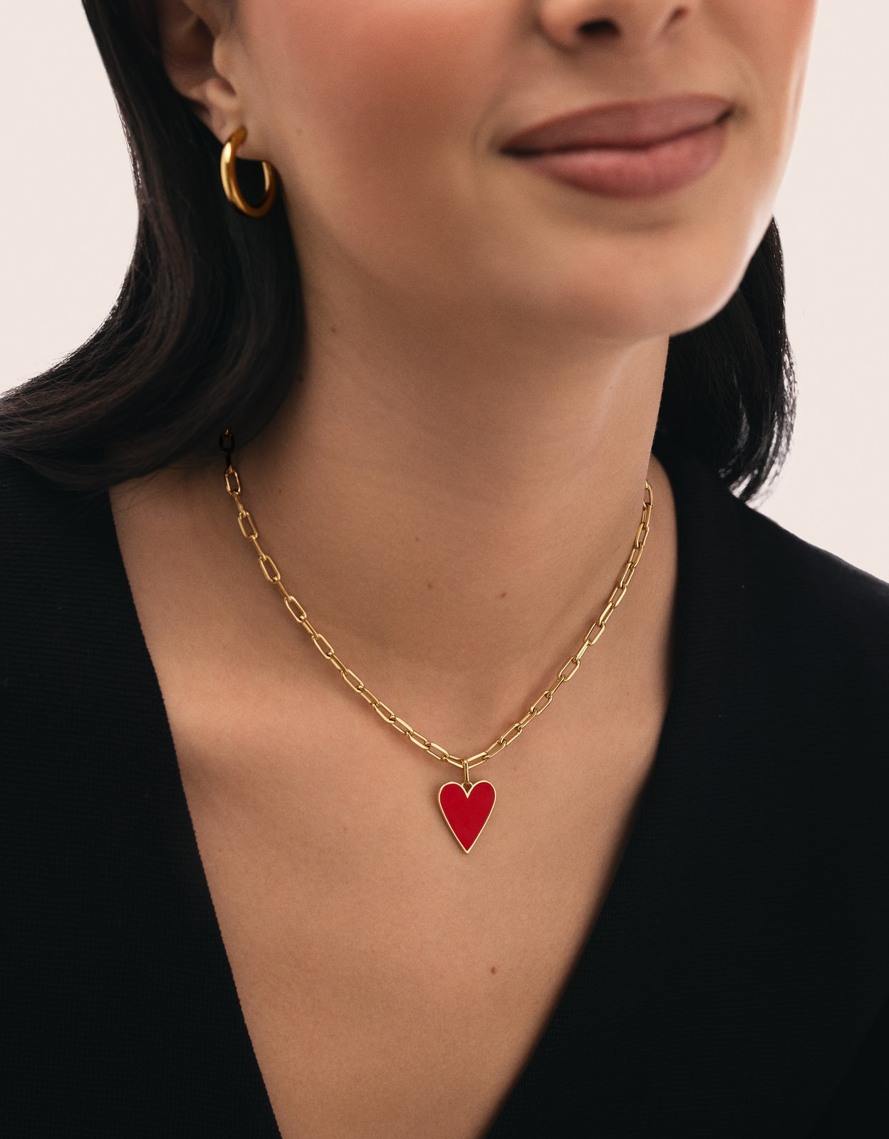 Colar Chic Lovely Heart Red de Aço Banhado a Ouro Vermelho-2
