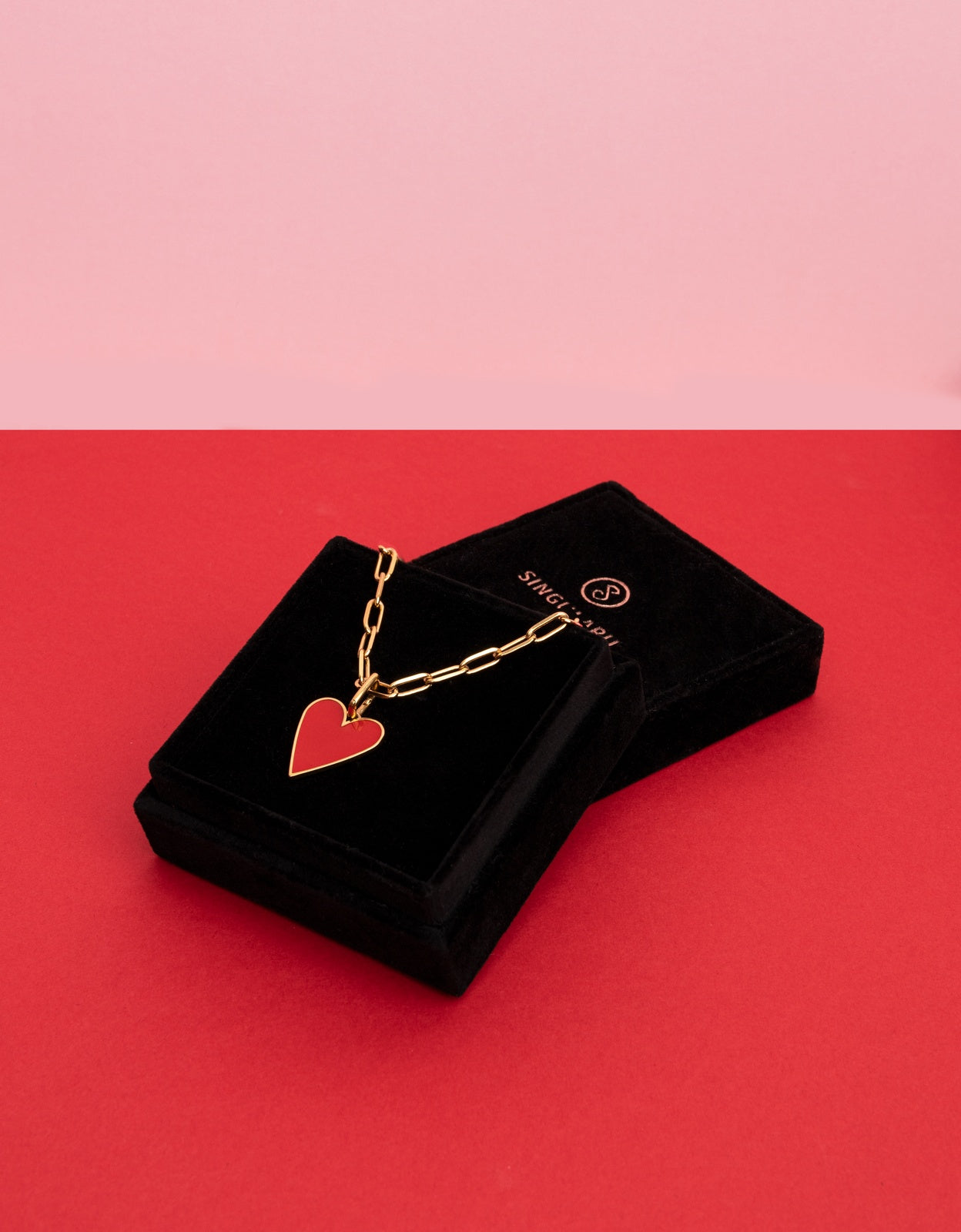 Colar Chic Lovely Heart Red de Aço Banhado a Ouro Vermelho-6