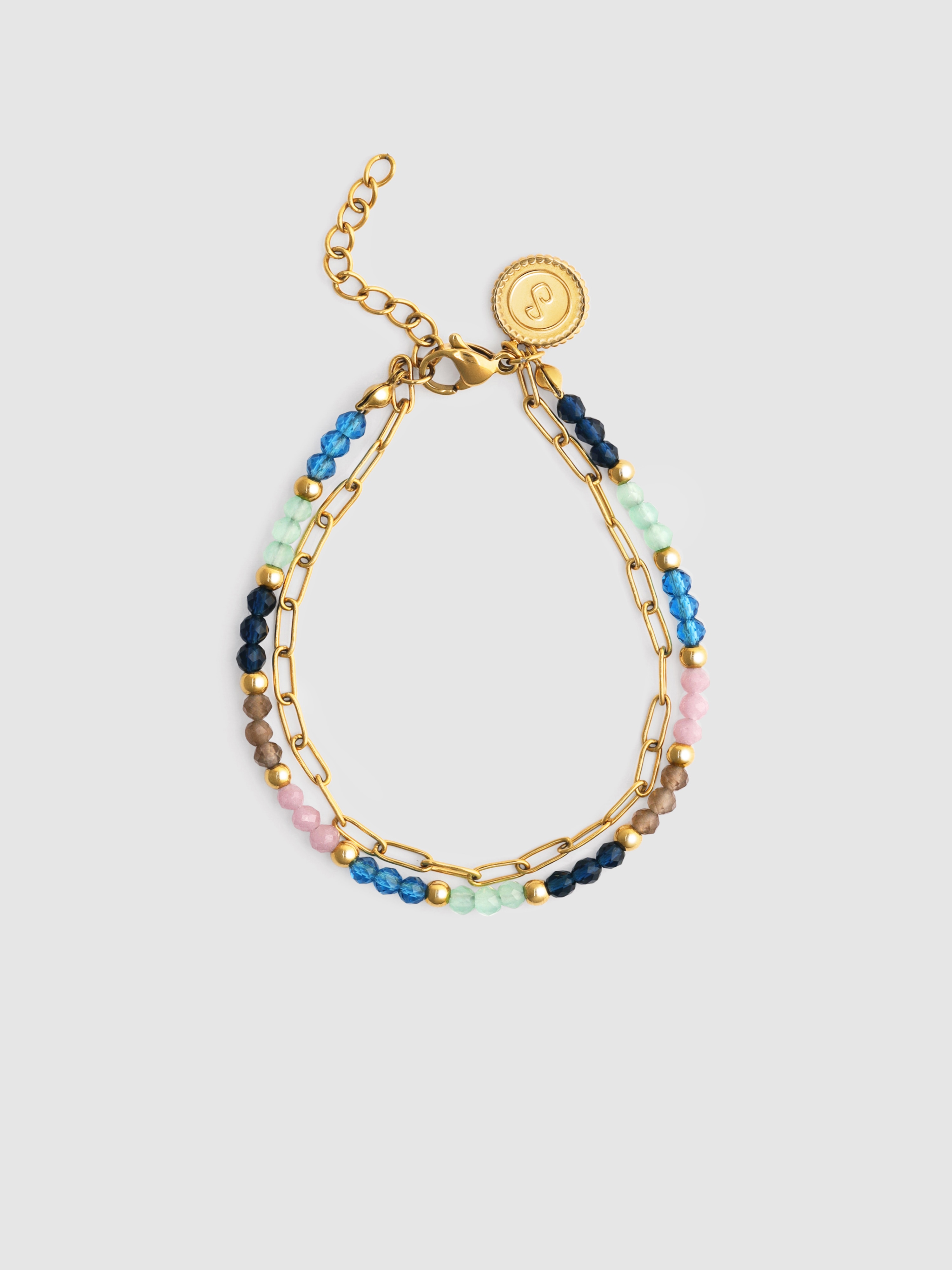 Pulseira de Elos Dye Dots Bruma de Aço Banhado a Ouro Azul-1