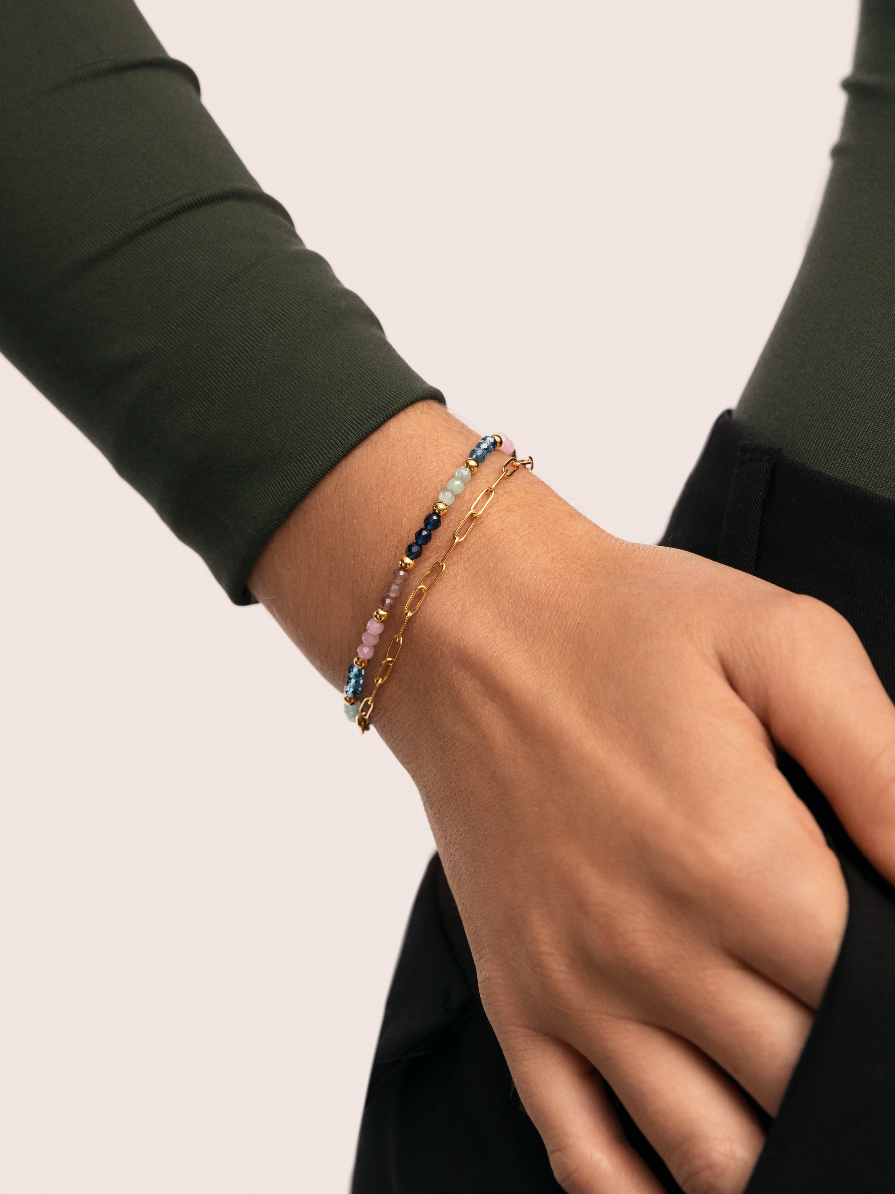 Pulseira de Elos Dye Dots Bruma de Aço Banhado a Ouro Azul-3