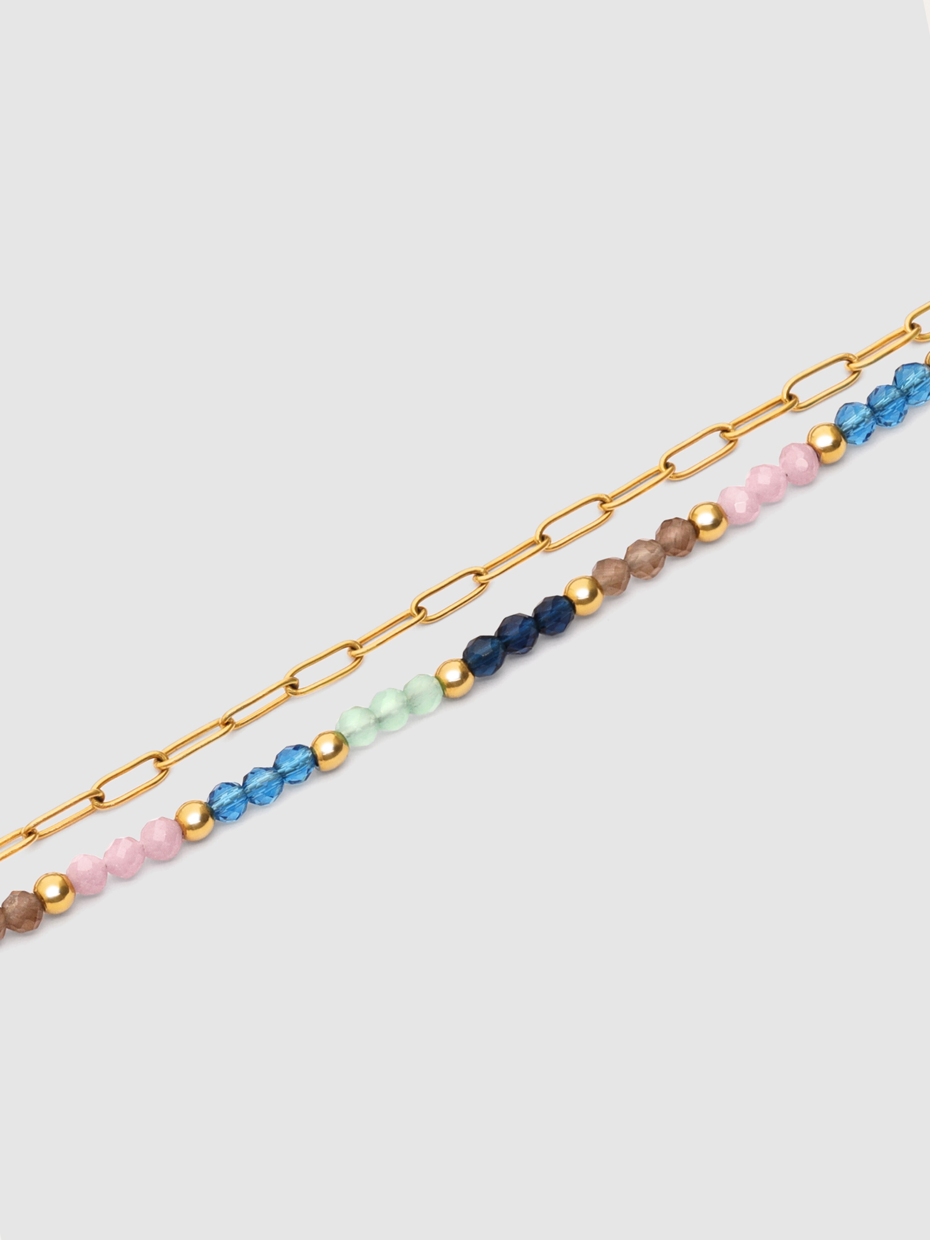 Pulseira de Elos Dye Dots Bruma de Aço Banhado a Ouro Azul-4