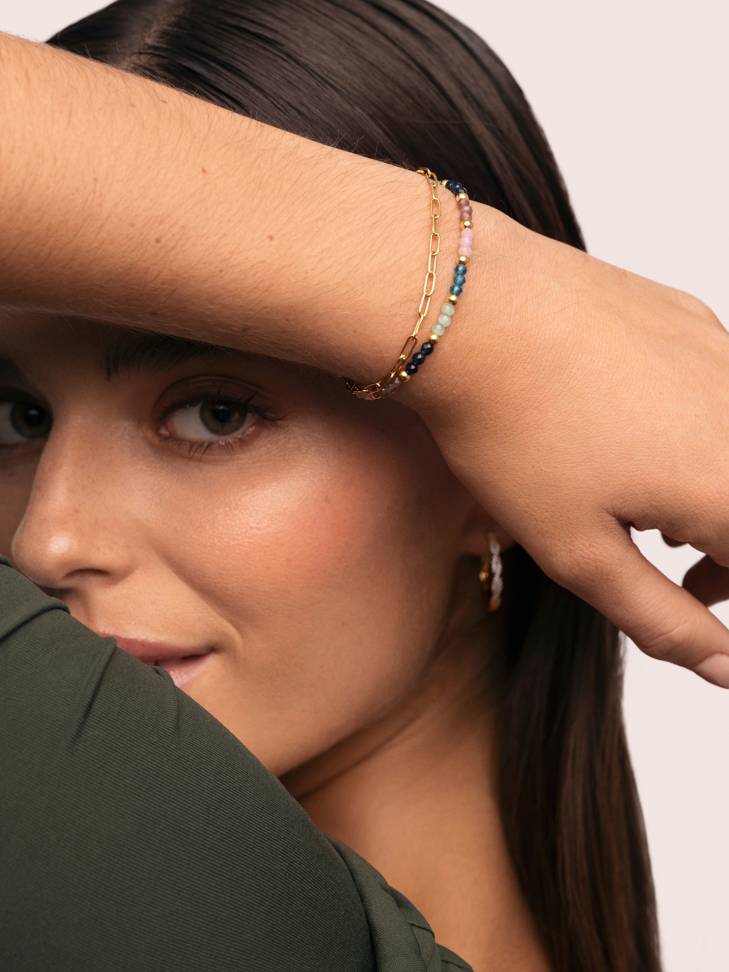 Pulseira de Elos Dye Dots Bruma de Aço Banhado a Ouro Azul-5