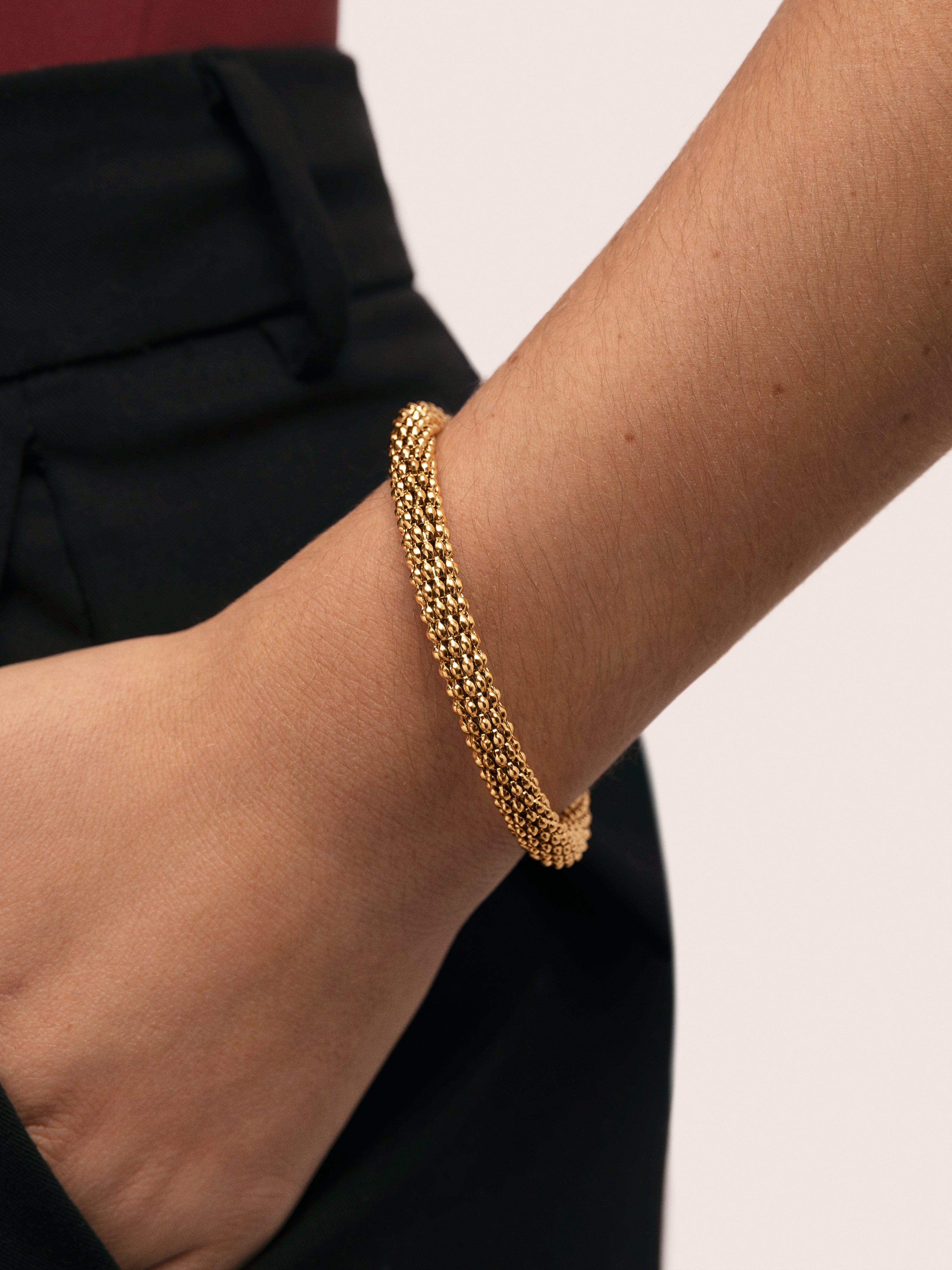 Pulseira Disco de Aço Banhado a Ouro Dourado-2