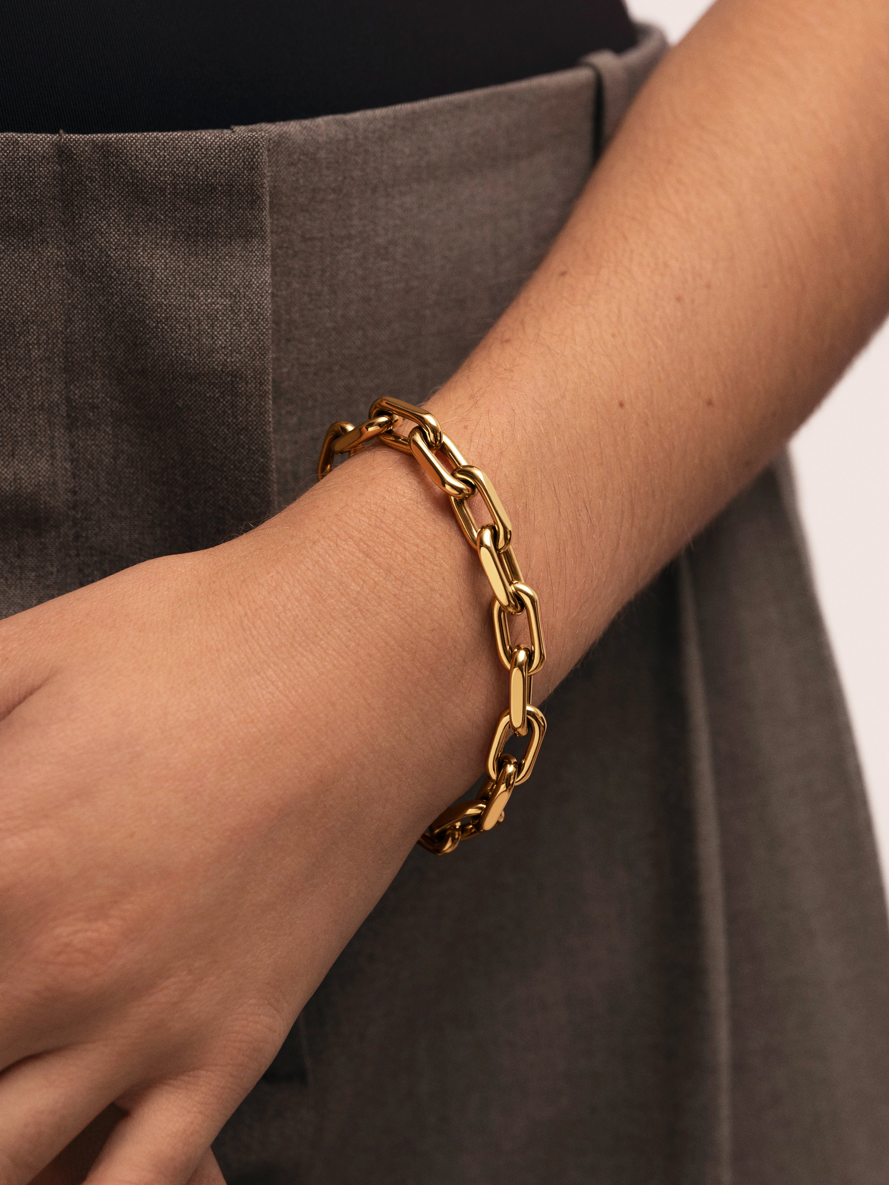 Pulseira de Elos Big Link de Aço Banhado a Ouro Dourado-3