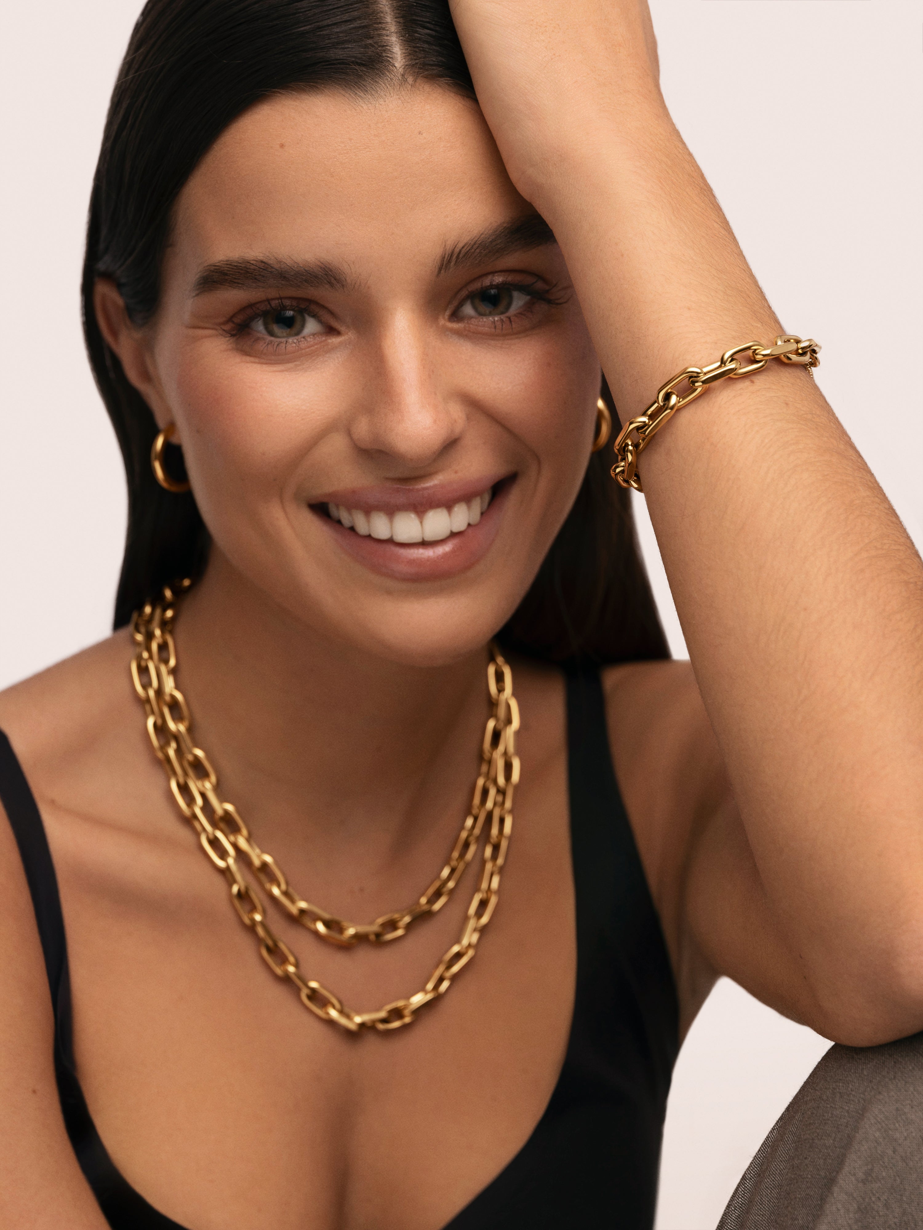 Pulseira de Elos Big Link de Aço Banhado a Ouro Dourado-5