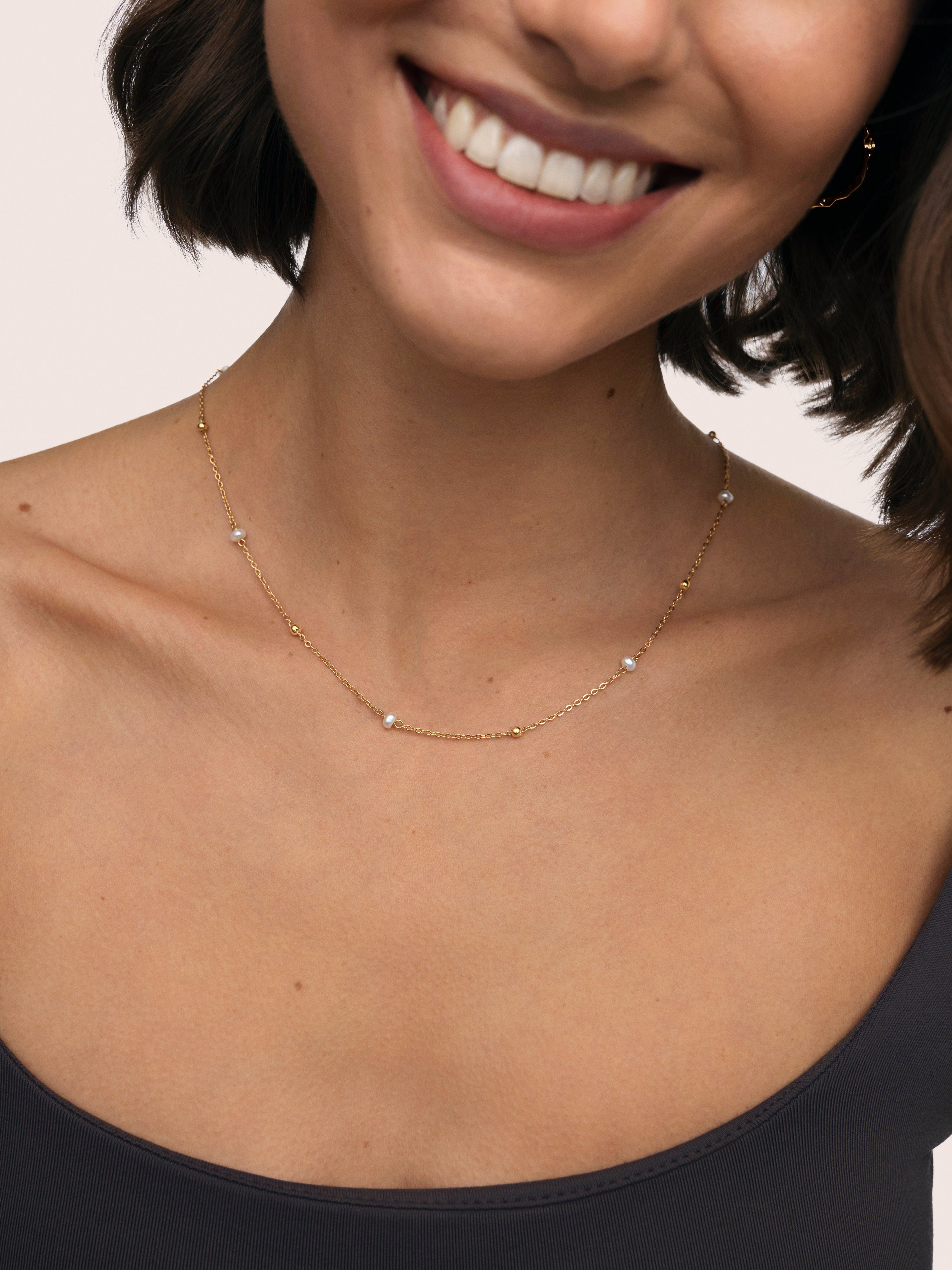 Colar Pearl Dots de Aço Banhado a Ouro Ouro-2