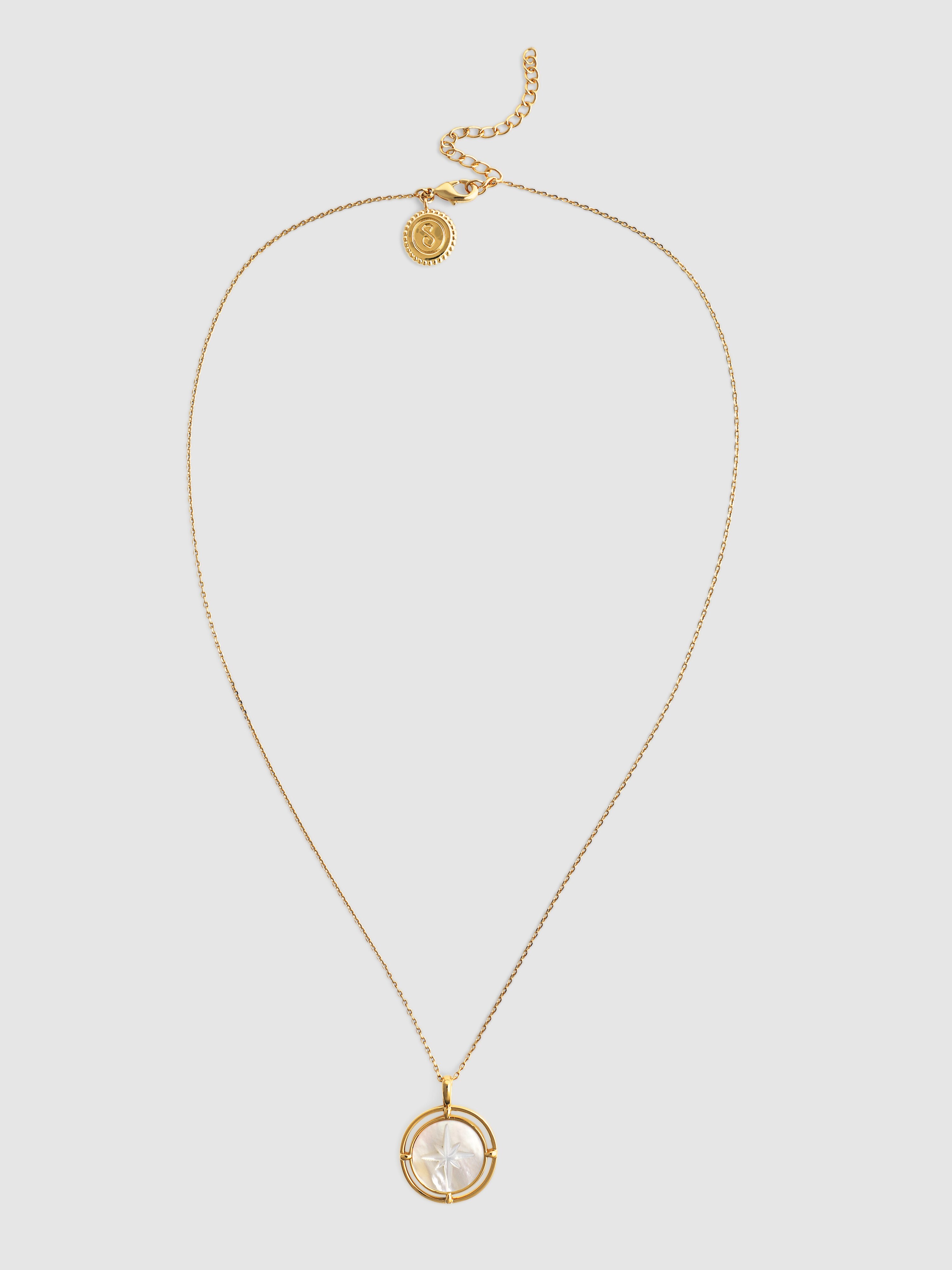 Colar Estrela Polar Madrepérola de Liga de Metais Banhado a Ouro Dourado-4