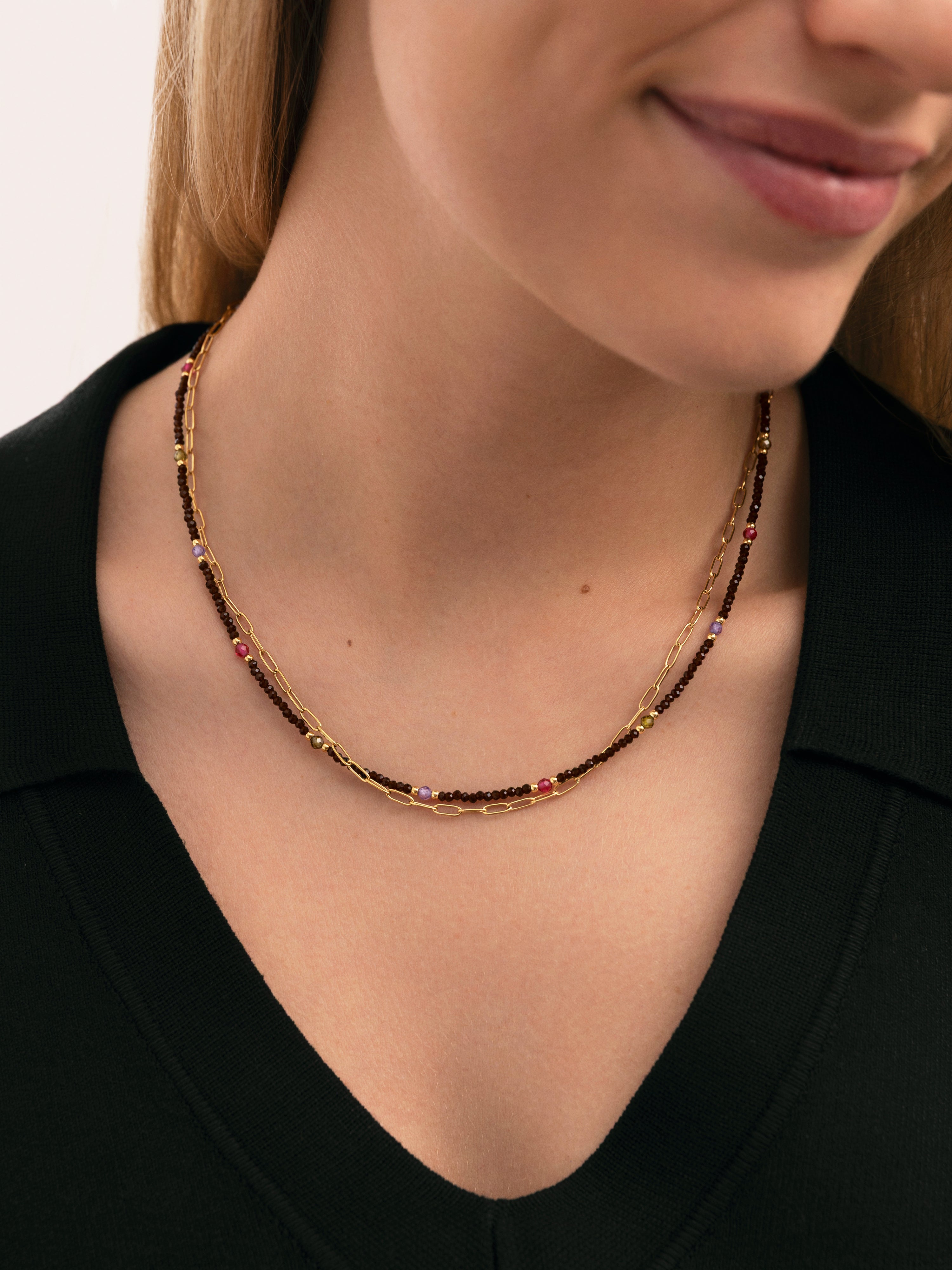 Colar Long Winter Glam de Aço Banhado a Ouro Multicolor-2