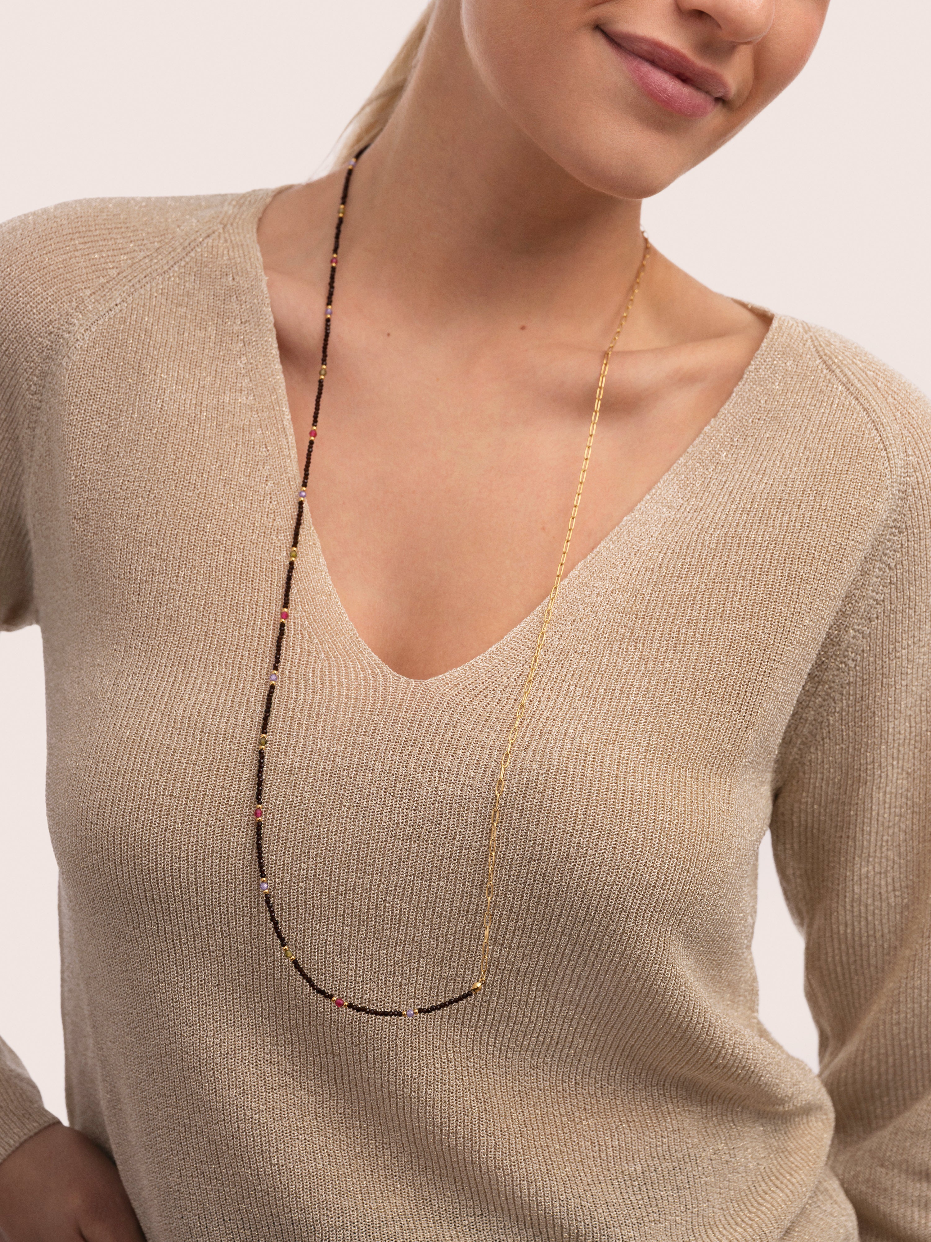 Colar Long Winter Glam de Aço Banhado a Ouro Multicolor-5