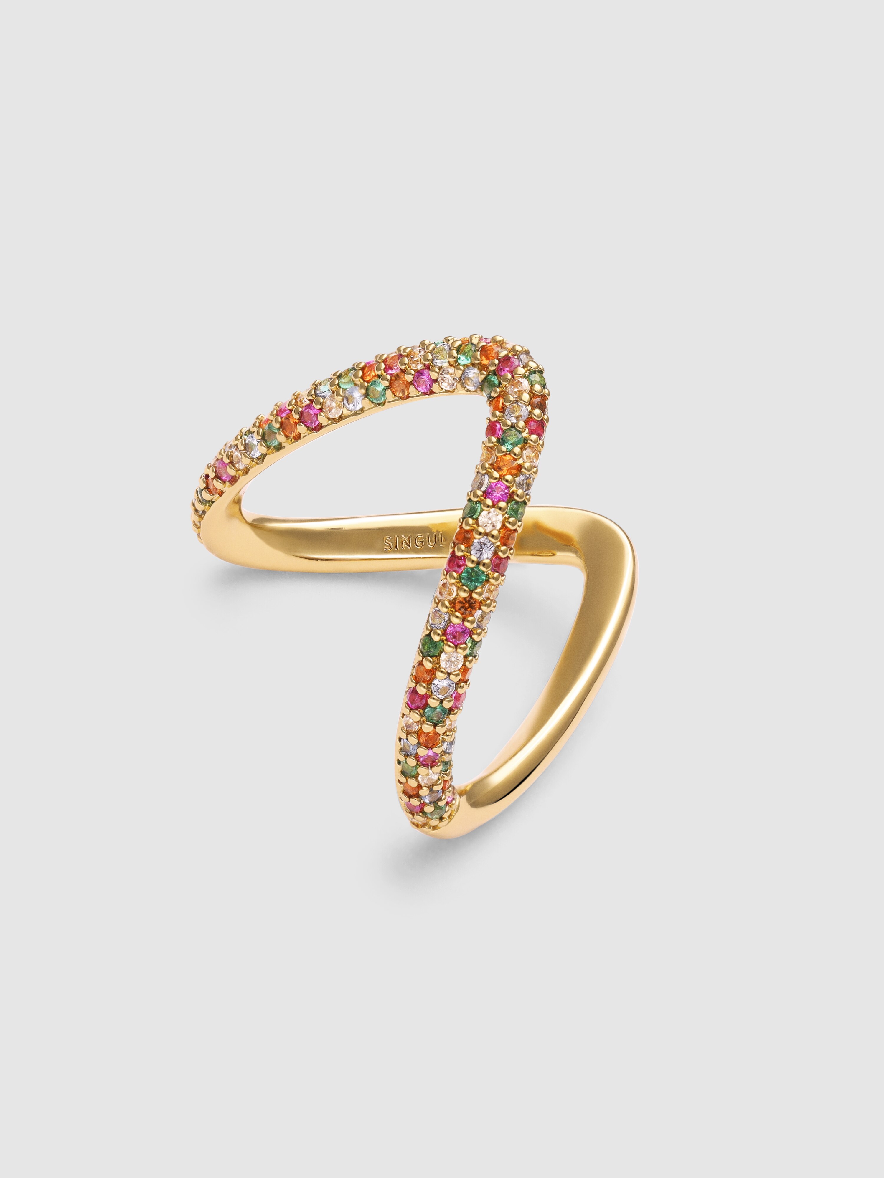 Anel V Scarlett Dance de Liga de Metais Banhado a Ouro Multicolor-3
