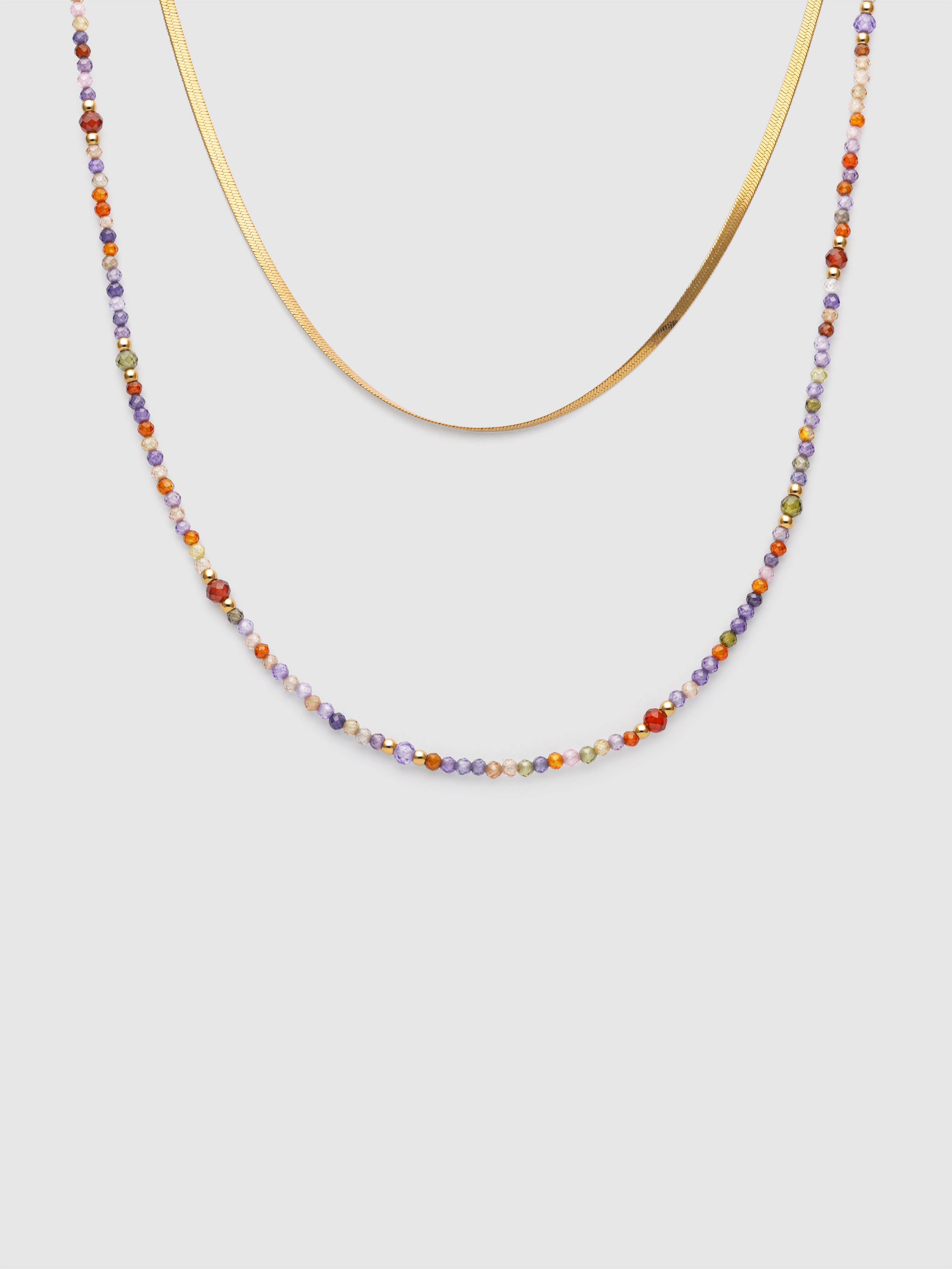 Colar Duplo Crystals Lisse de Aço Banhado a Ouro Multicolor-1