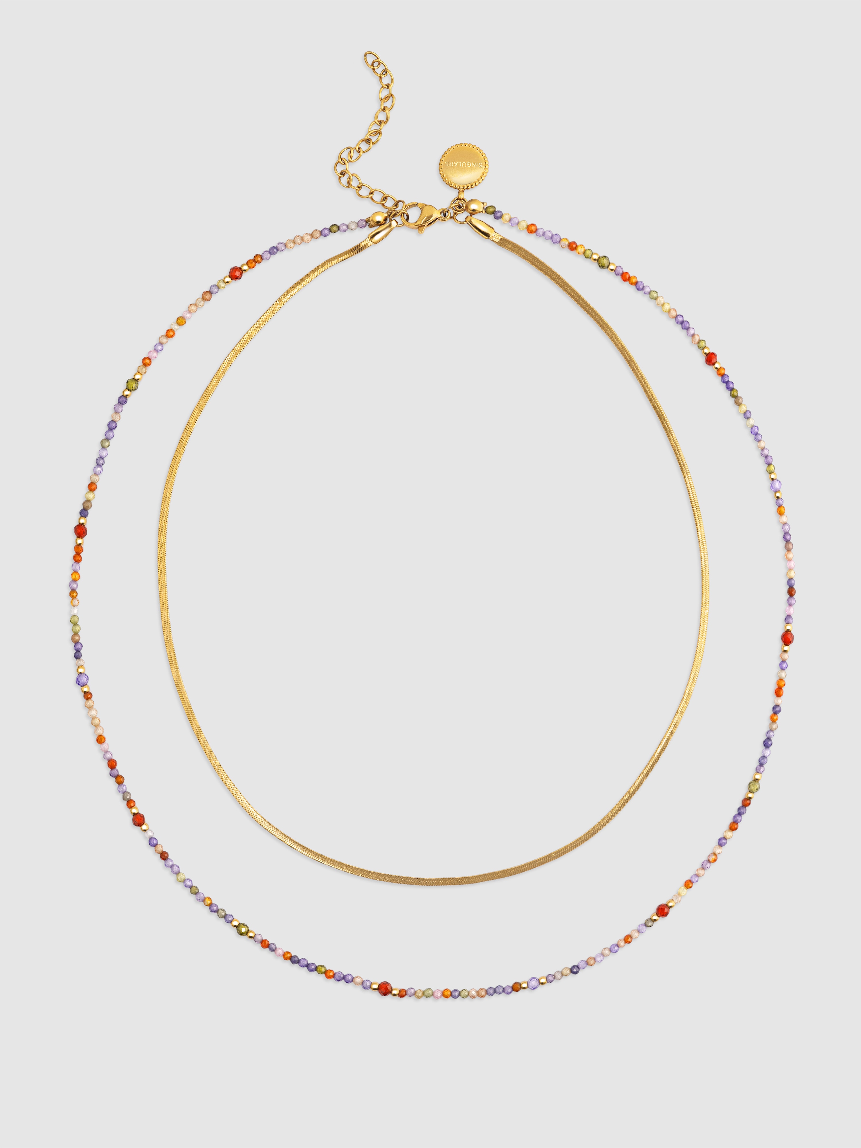 Colar Duplo Crystals Lisse de Aço Banhado a Ouro Multicolor-4