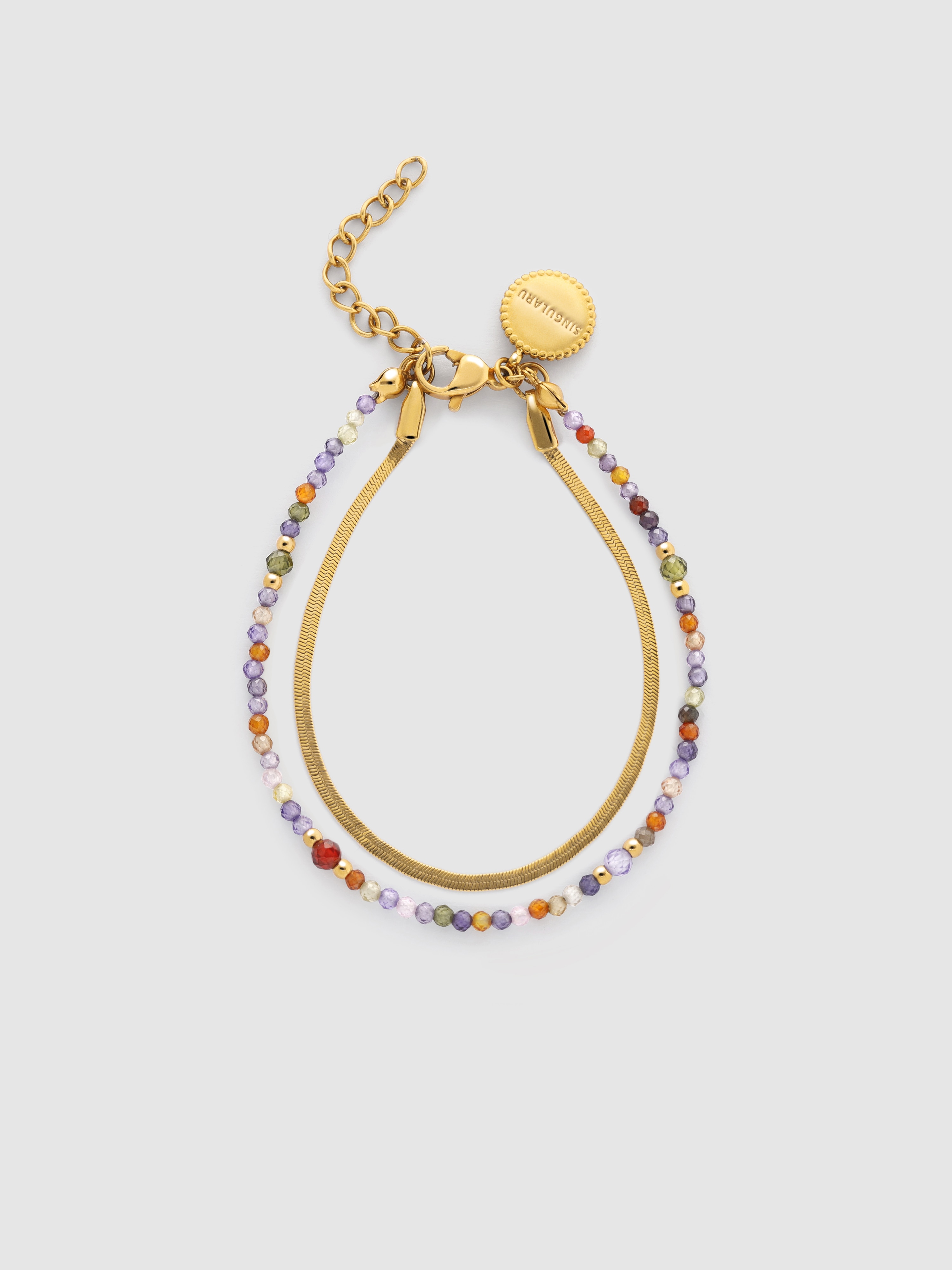 Pulseira de Corrente Dupla Crystals Lisse de Aço Banhado a Ouro Multicolor-1
