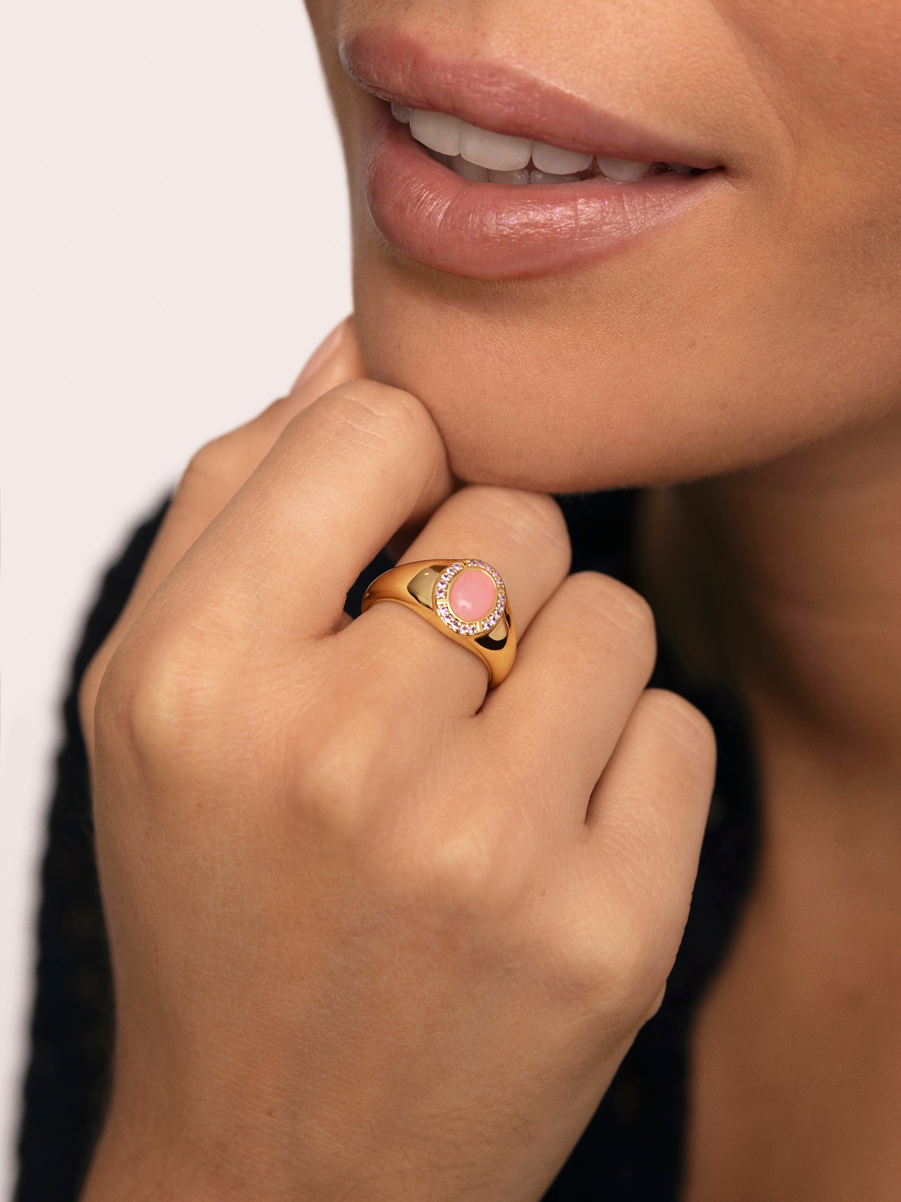 Anel Amanda Rosa de Liga de Metais Banhado a Ouro Rosa-3