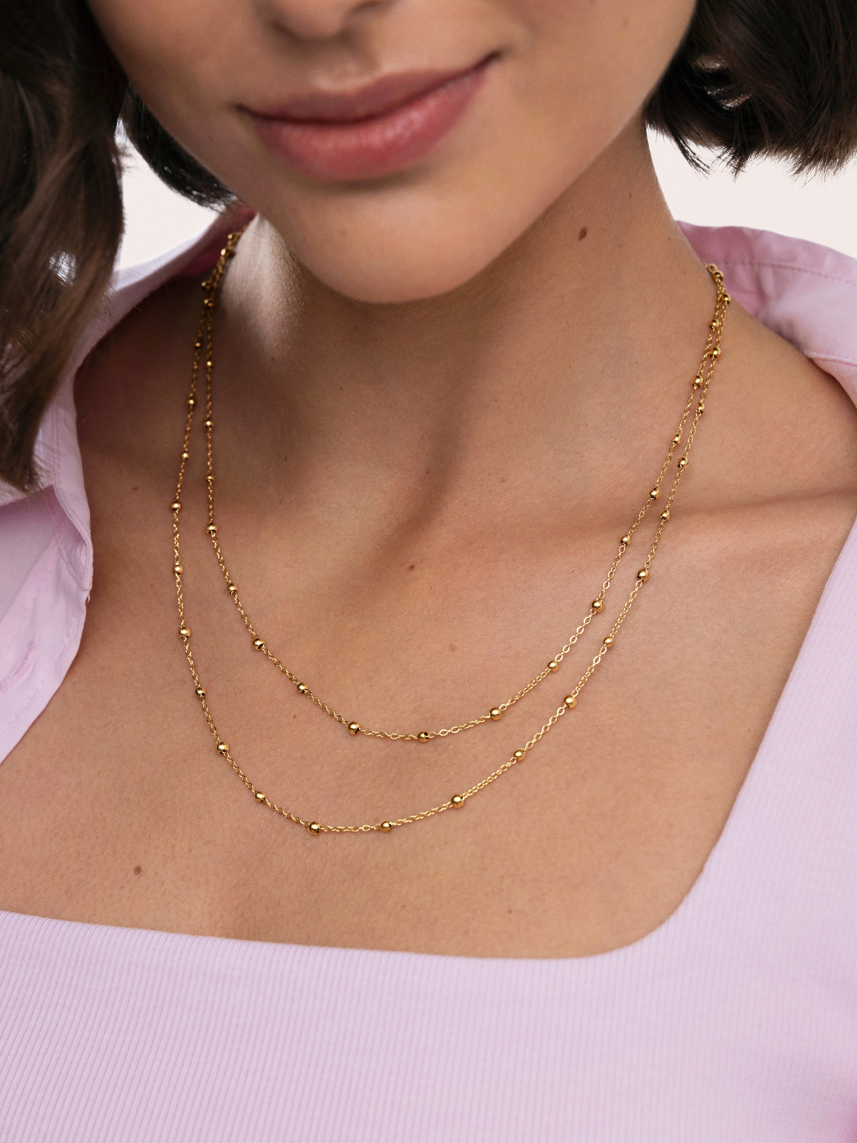 Colar Long Dots de Aço Banhado a Ouro Dourado-6