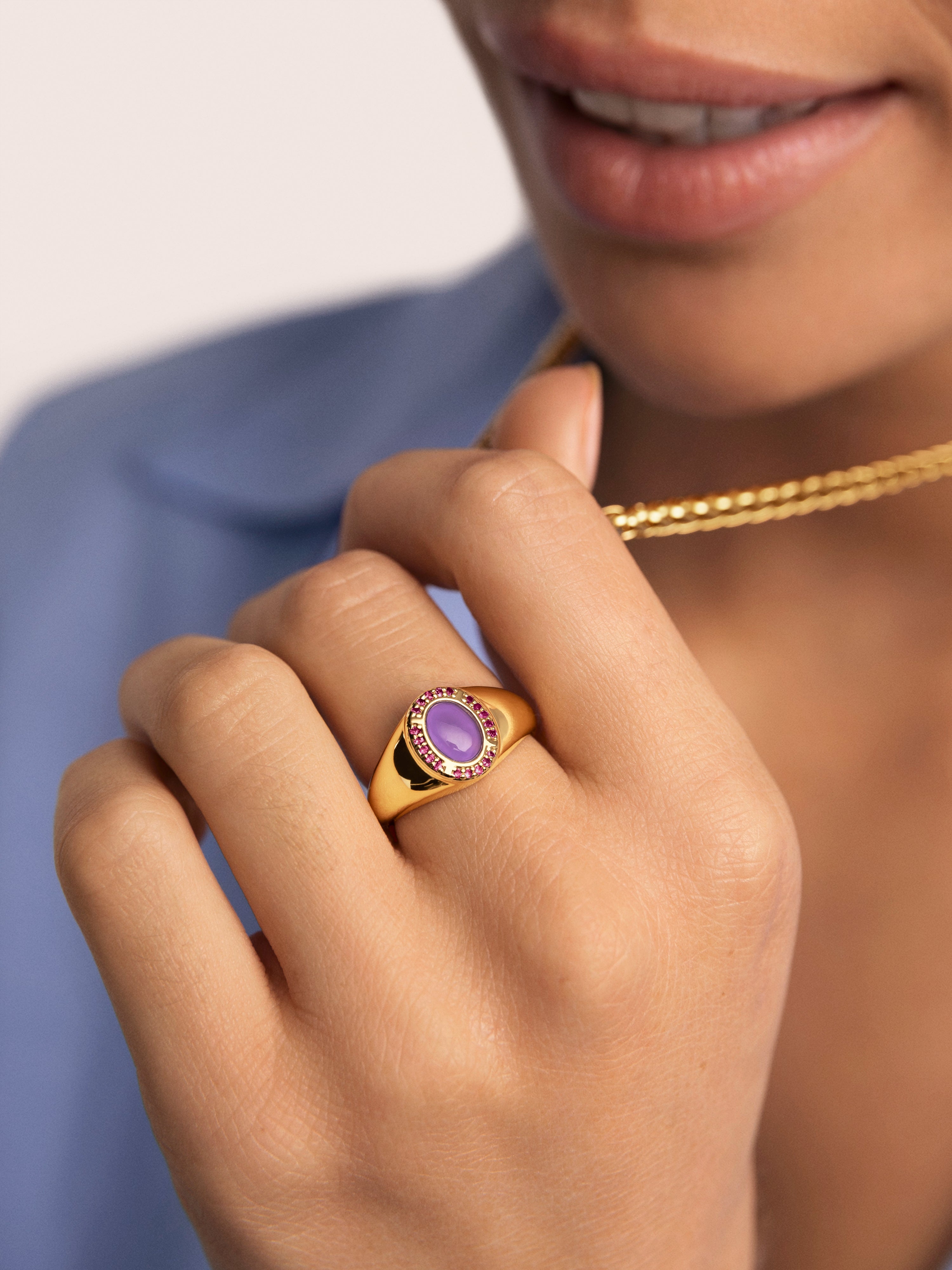 Anel Amanda Violeta de Liga de Metais Banhado a Ouro Roxo-2
