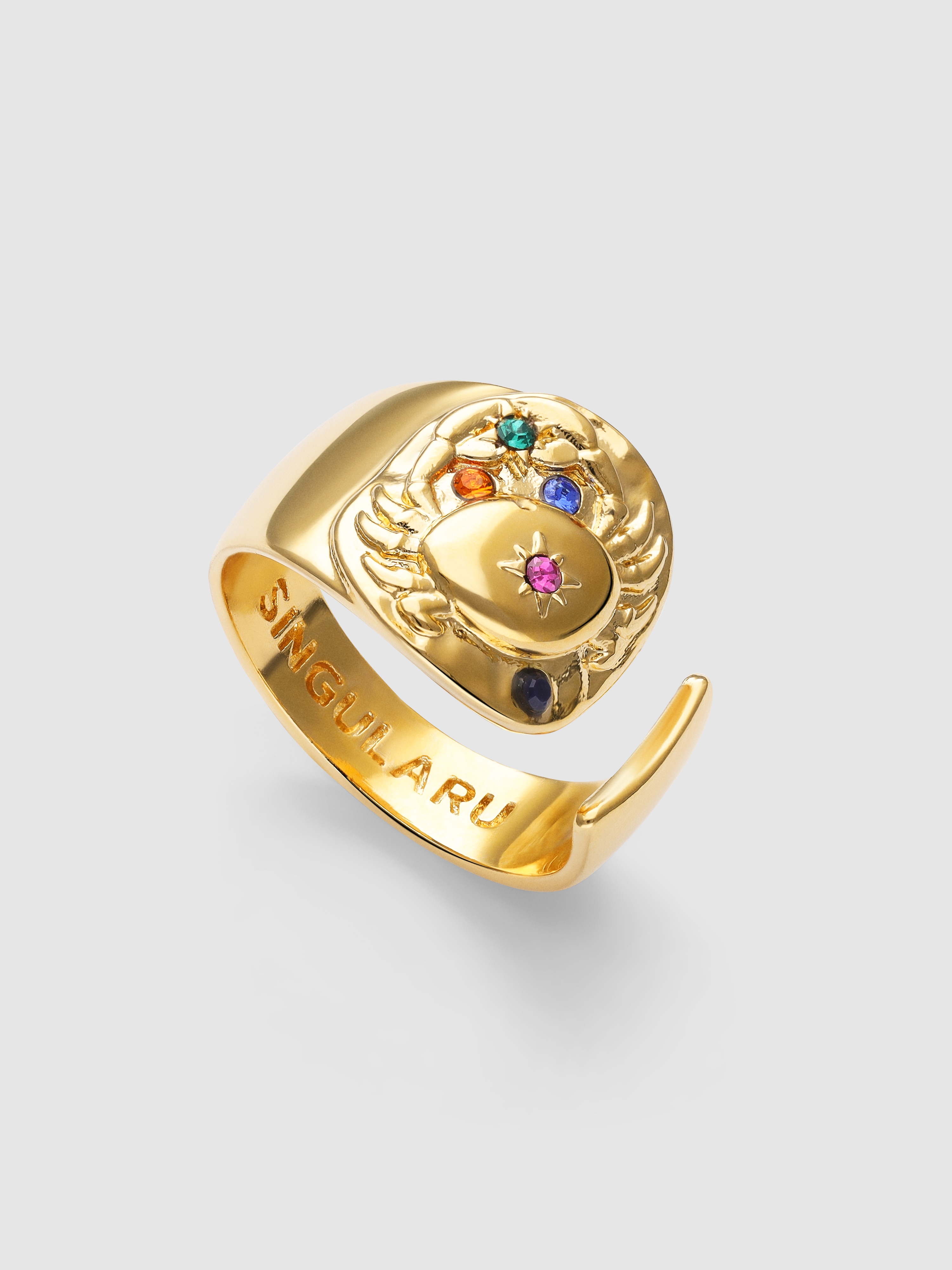 Anel Organic Colors Zodíaco de Liga de Metais Banhado em Ouro Câncer Multicolor-4