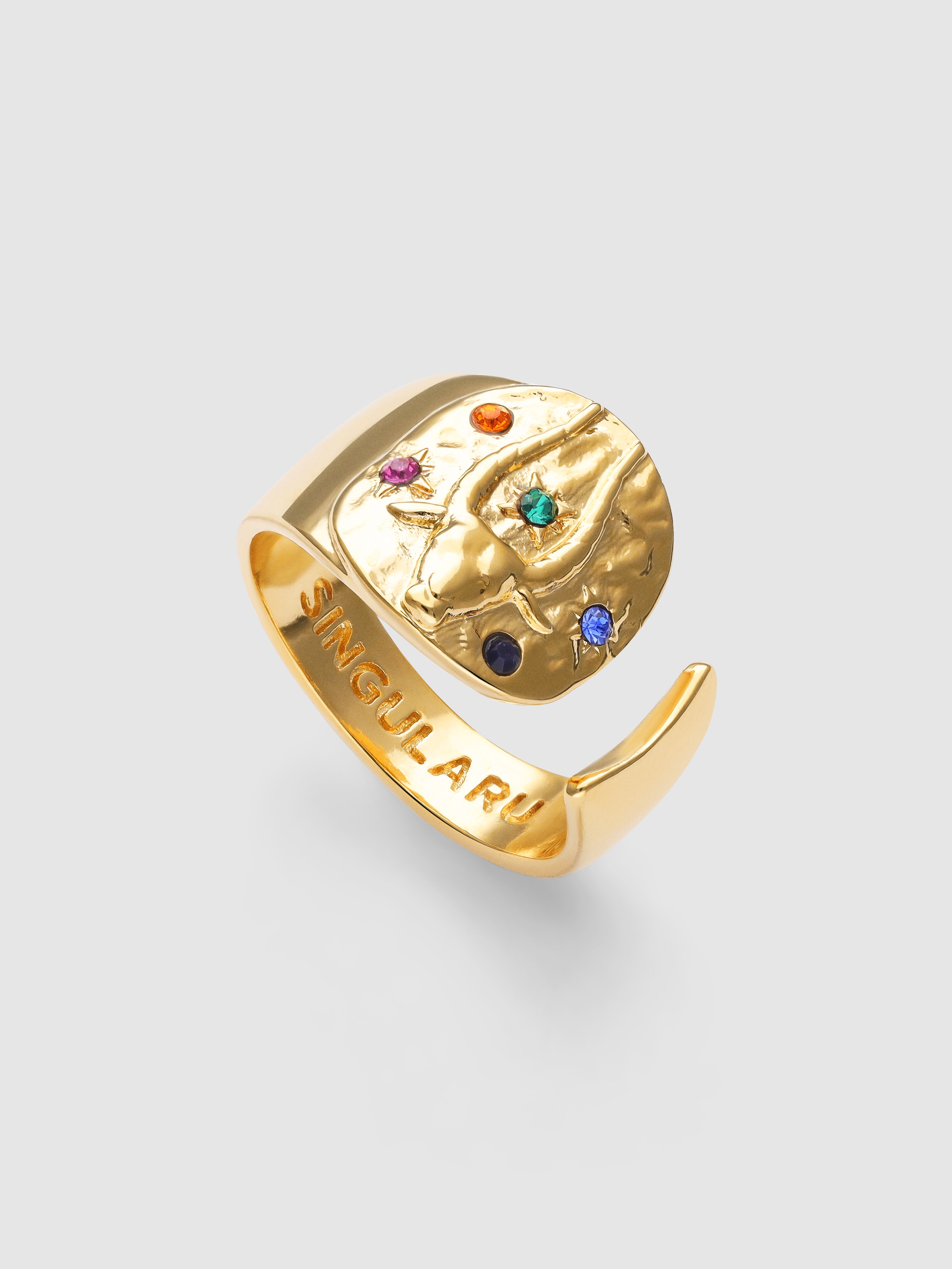 Anel Organic Colors Zodíaco de Liga de Metais Banhado em Ouro Capricórnio Multicolor-4
