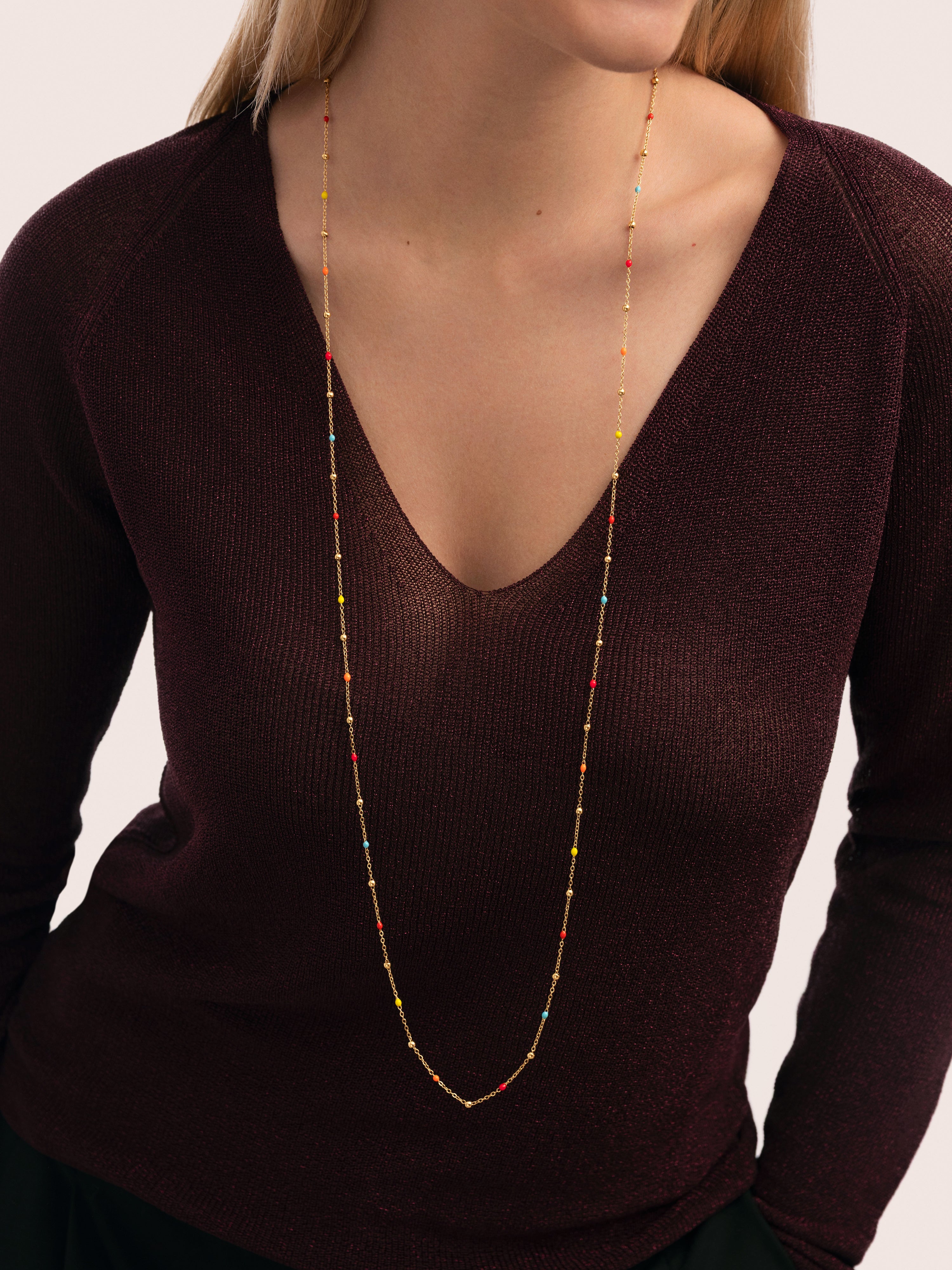 Colar Long Dots L Colors Enamel de Aço Banhado a Ouro Multicolor-2