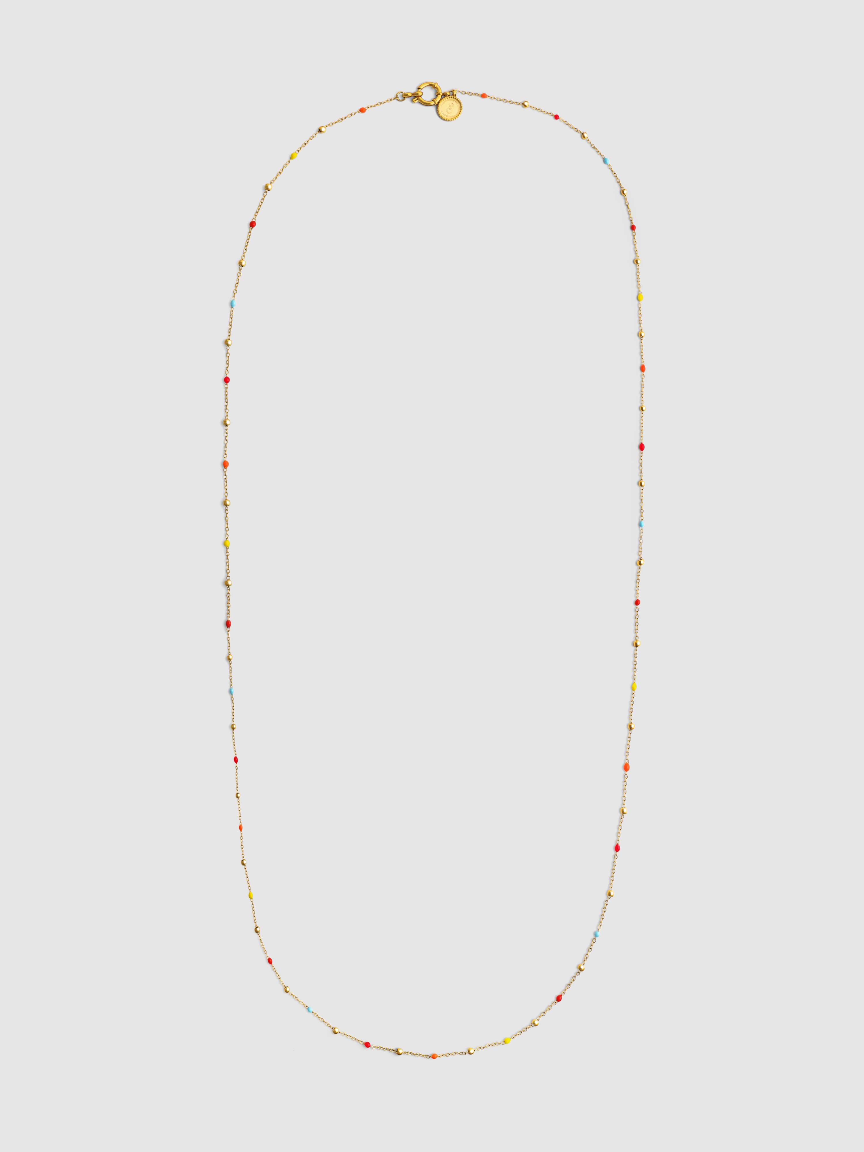 Colar Long Dots L Colors Enamel de Aço Banhado a Ouro Multicolor-4