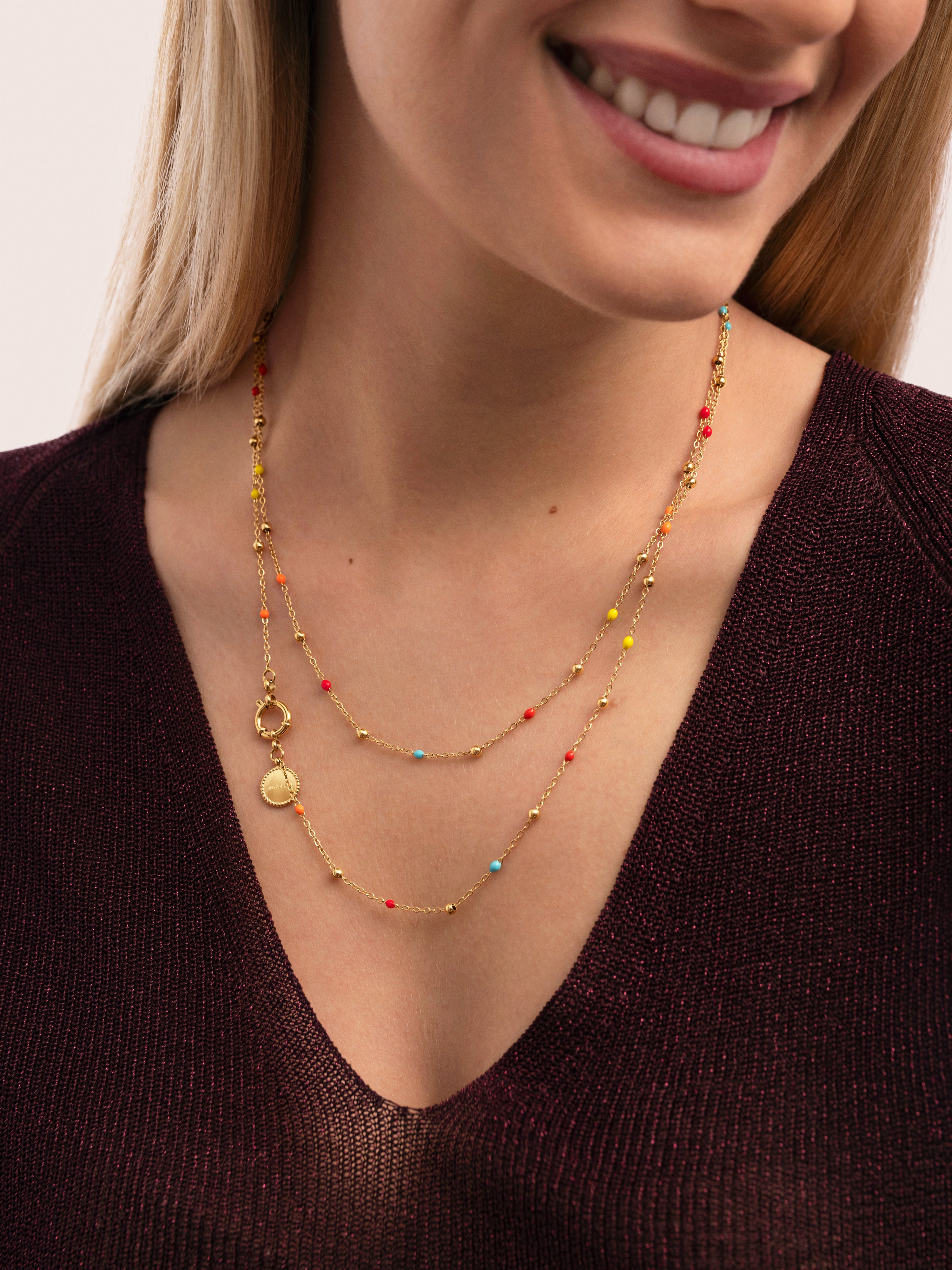 Colar Long Dots L Colors Enamel de Aço Banhado a Ouro Multicolor-5