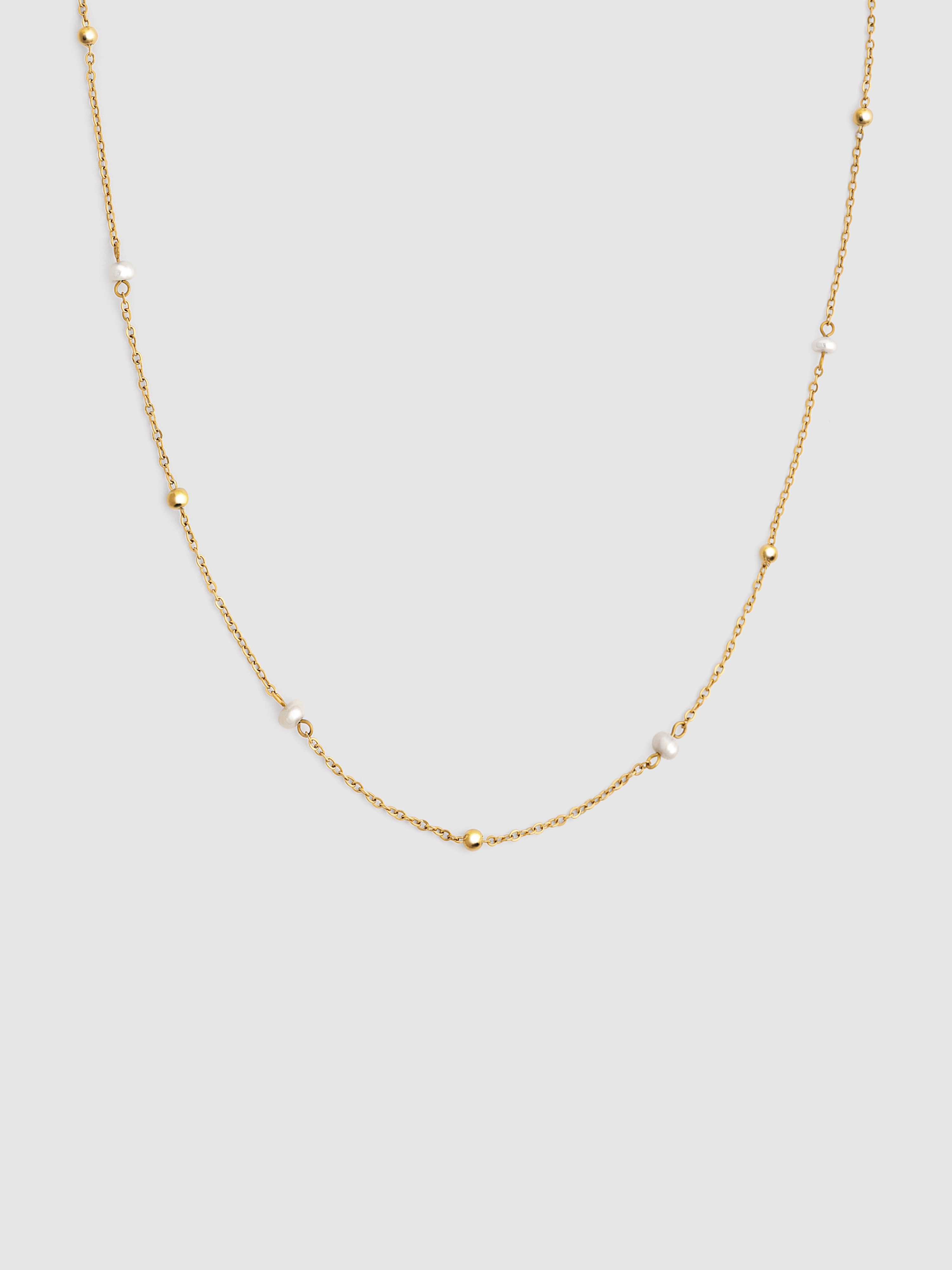 Colar Long Pearl Dots de Aço Banhado a Ouro Dourado-1
