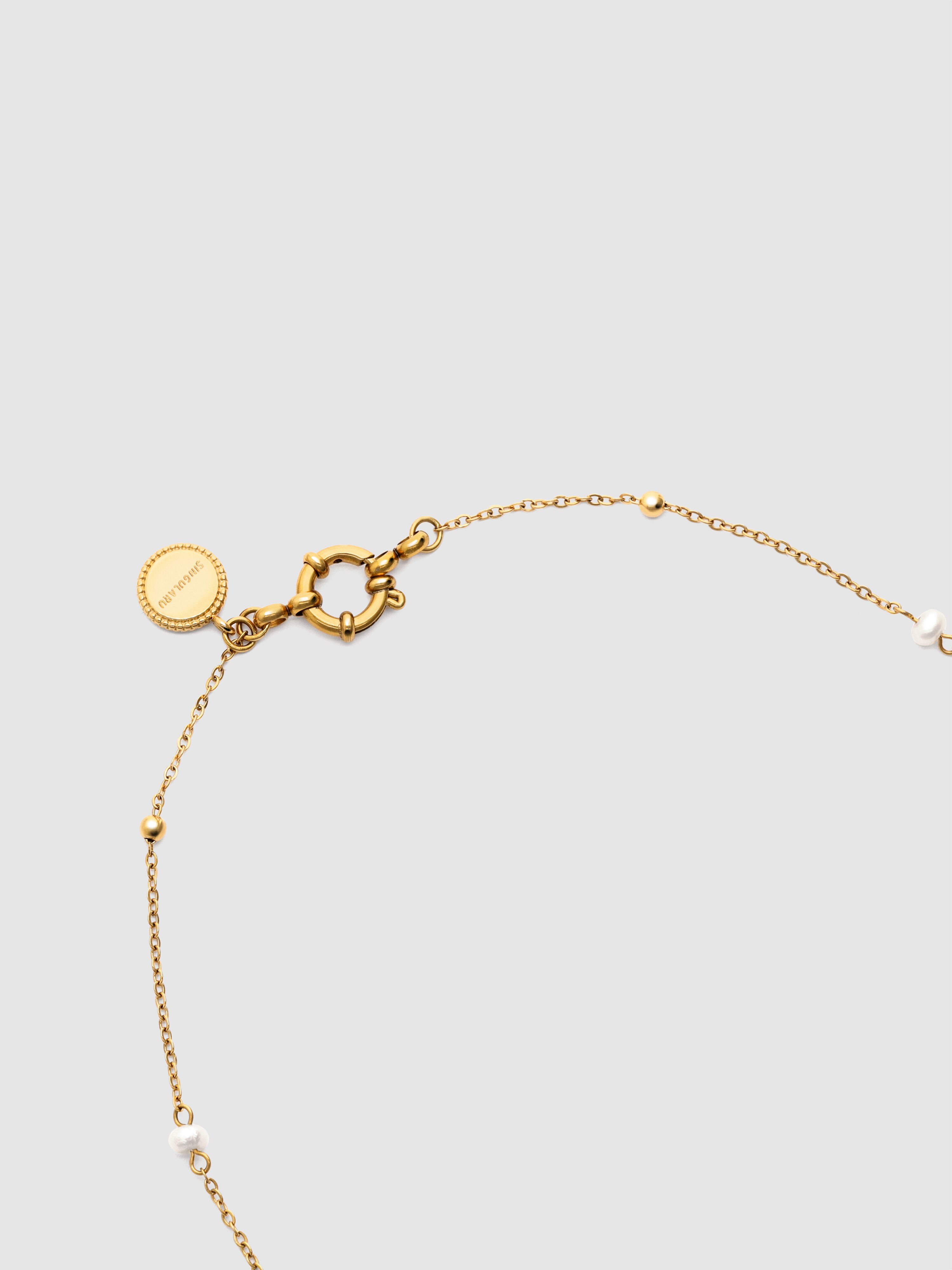 Colar Long Pearl Dots de Aço Banhado a Ouro Dourado-3