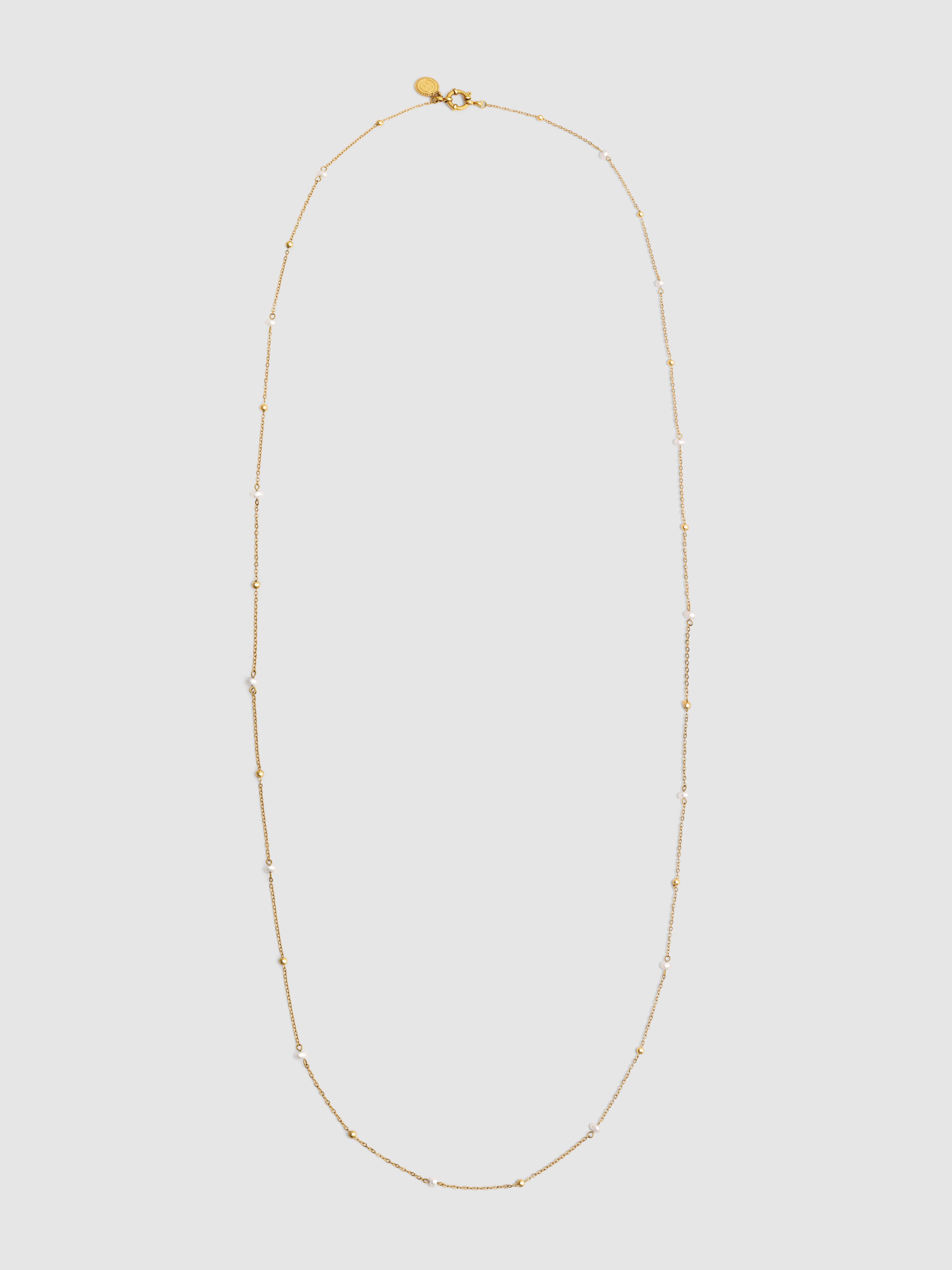Colar Long Pearl Dots de Aço Banhado a Ouro Dourado-4