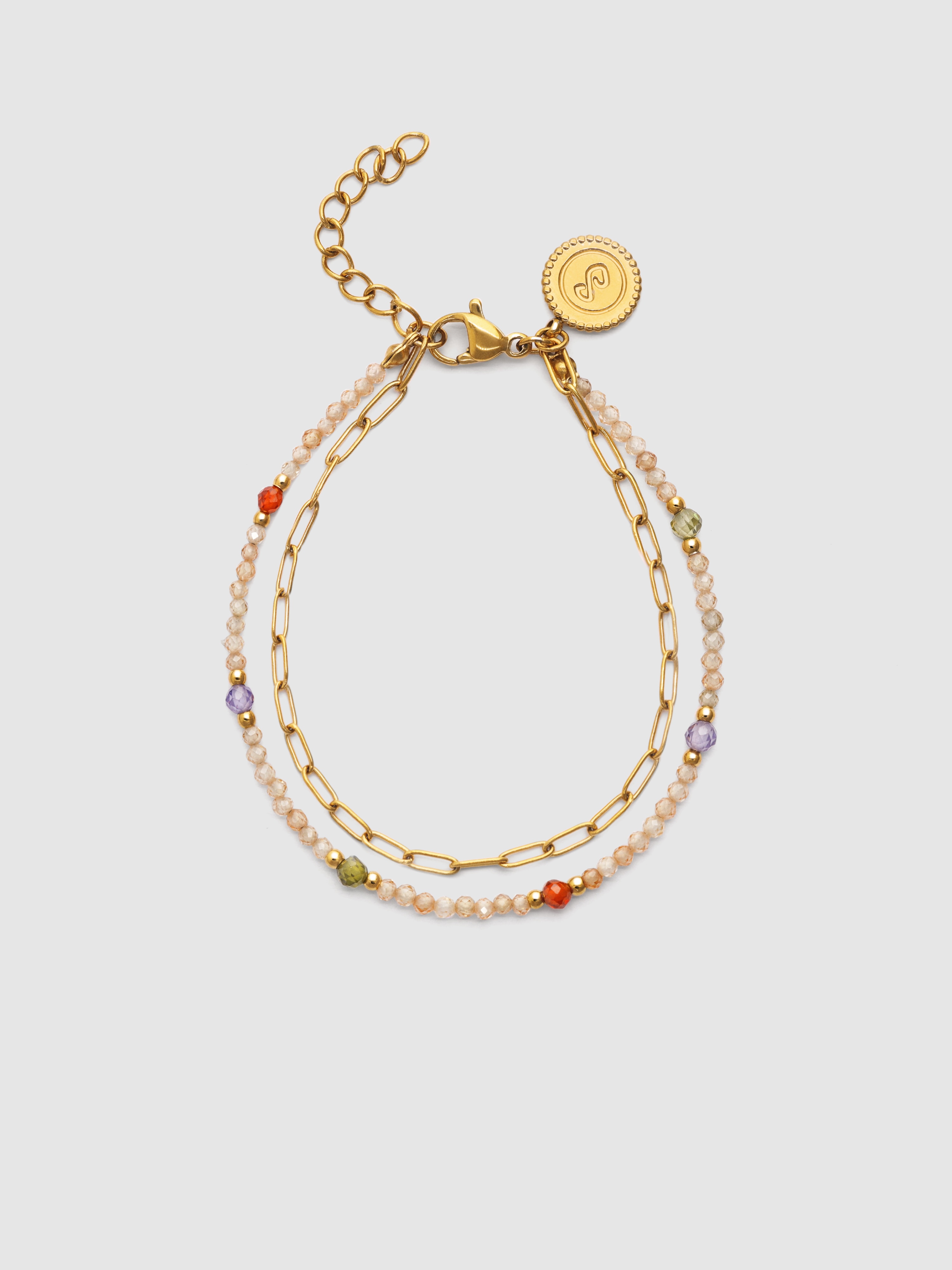 Pulseira de Elos Double Glam de Aço Banhado a Ouro Ouro-1
