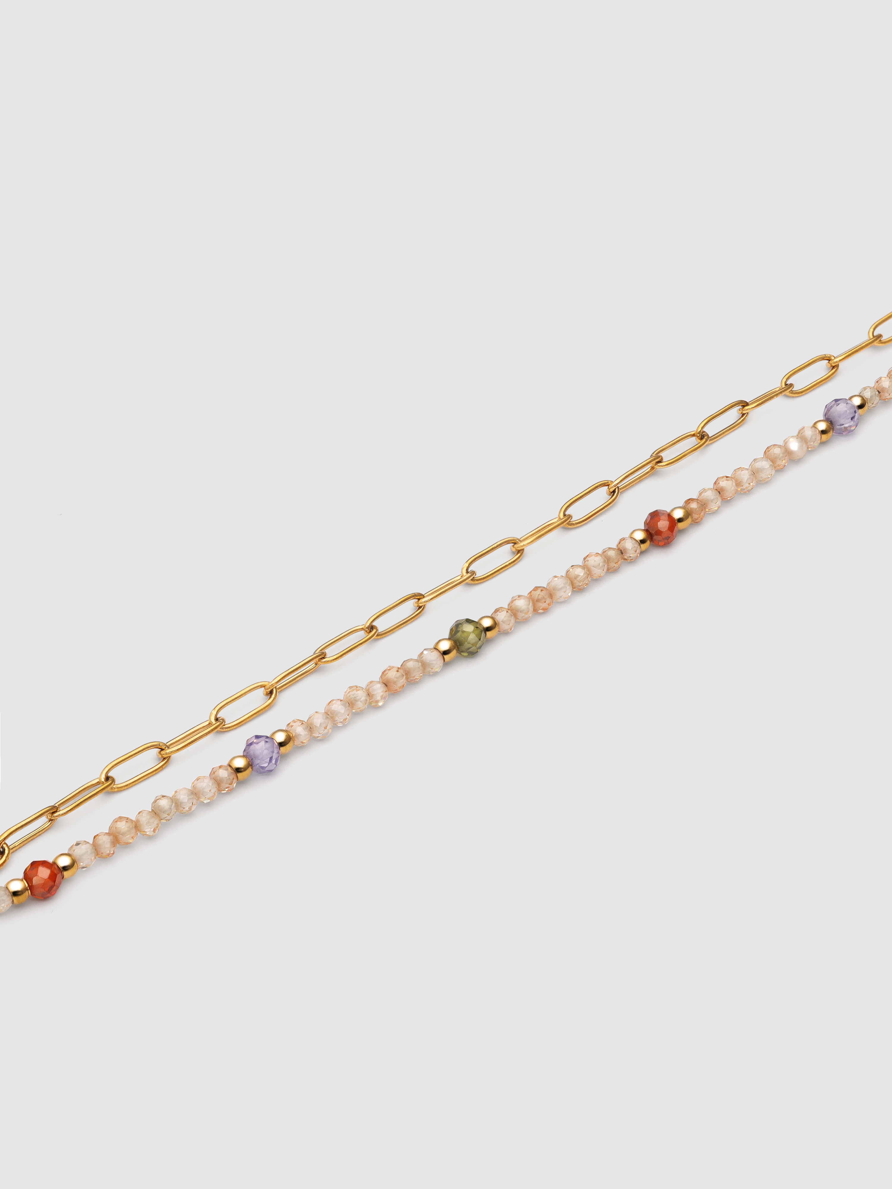 Pulseira de Elos Double Glam de Aço Banhado a Ouro Ouro-4