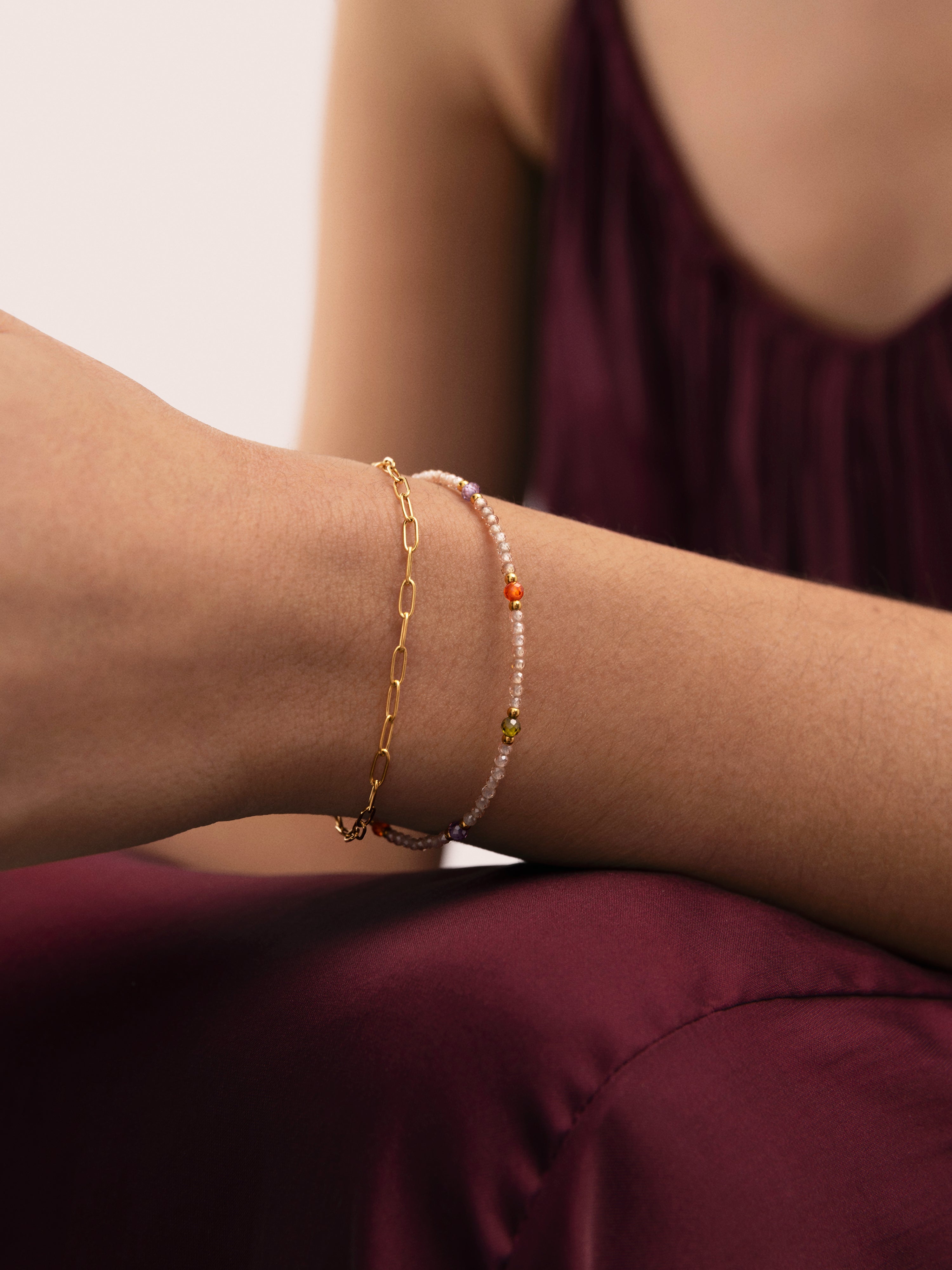 Pulseira de Elos Double Glam de Aço Banhado a Ouro Ouro-5