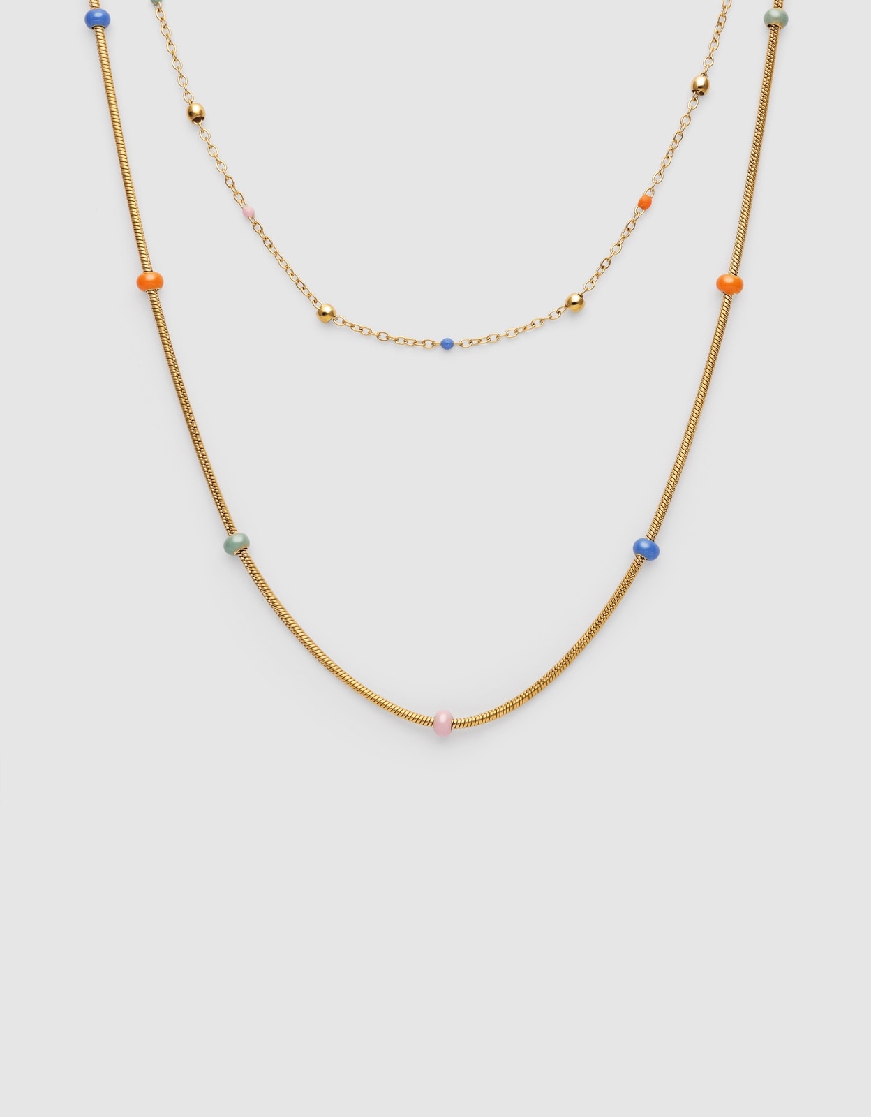 Colar Duplo Carla Enamel de Aço Banhado a Ouro Multicolor-1