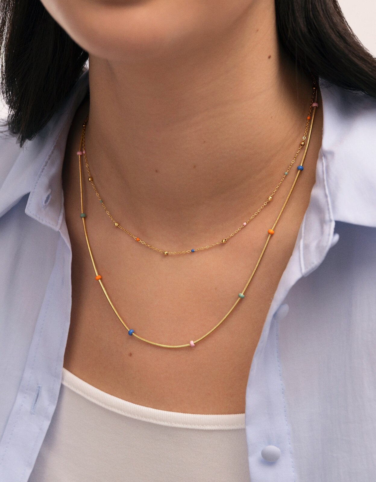 Colar Duplo Carla Enamel de Aço Banhado a Ouro Multicolor-2