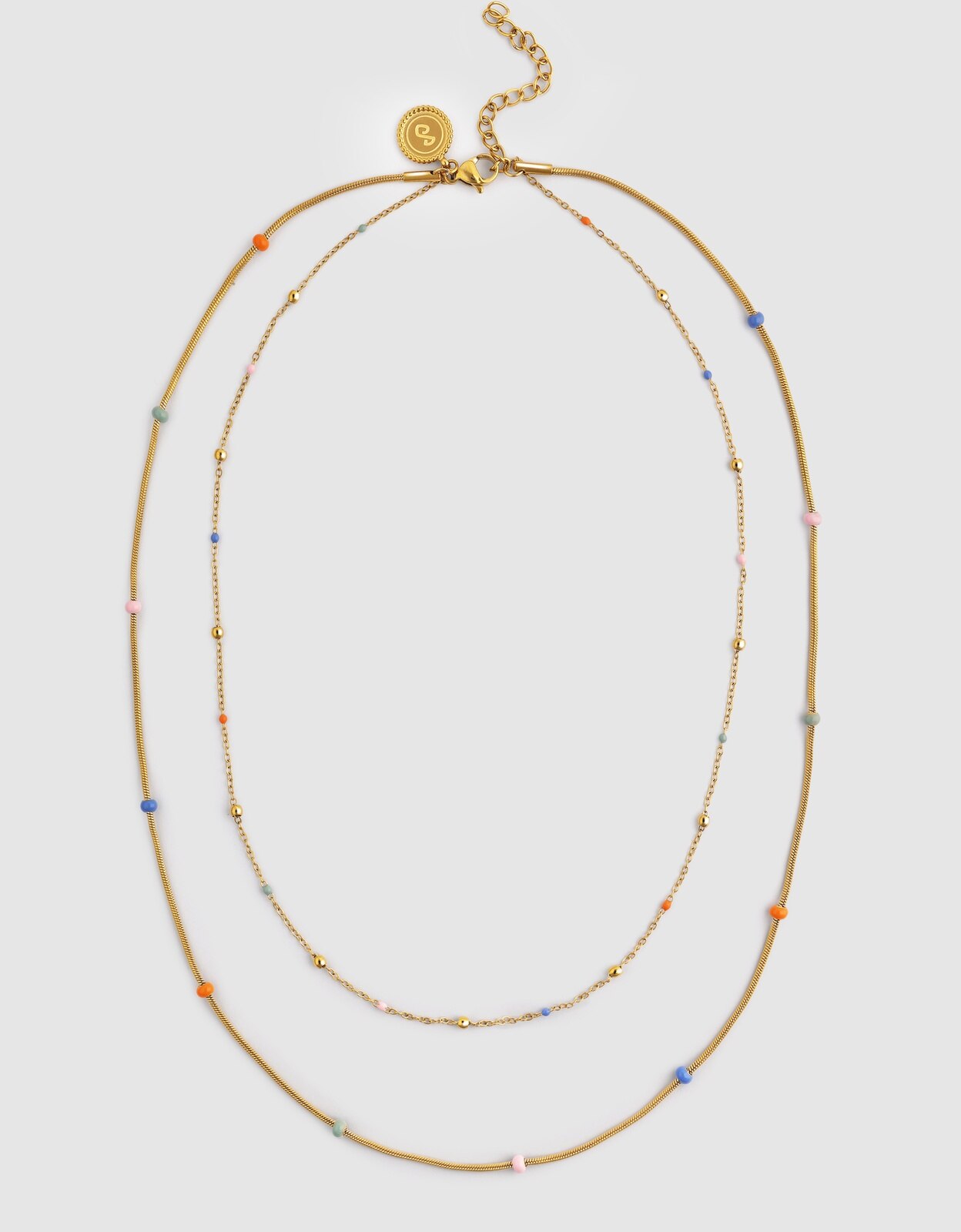 Colar Duplo Carla Enamel de Aço Banhado a Ouro Multicolor-4