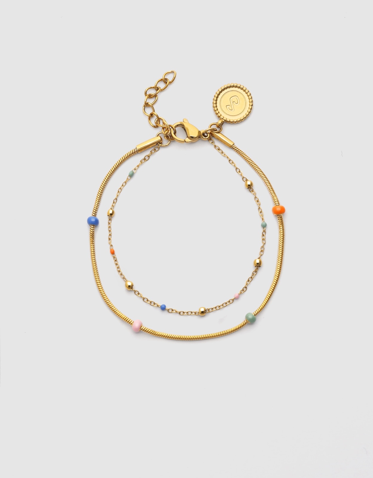 Pulseira de Corrente Dupla Carla Enamel de Aço Banhado a Ouro Multicolor-1