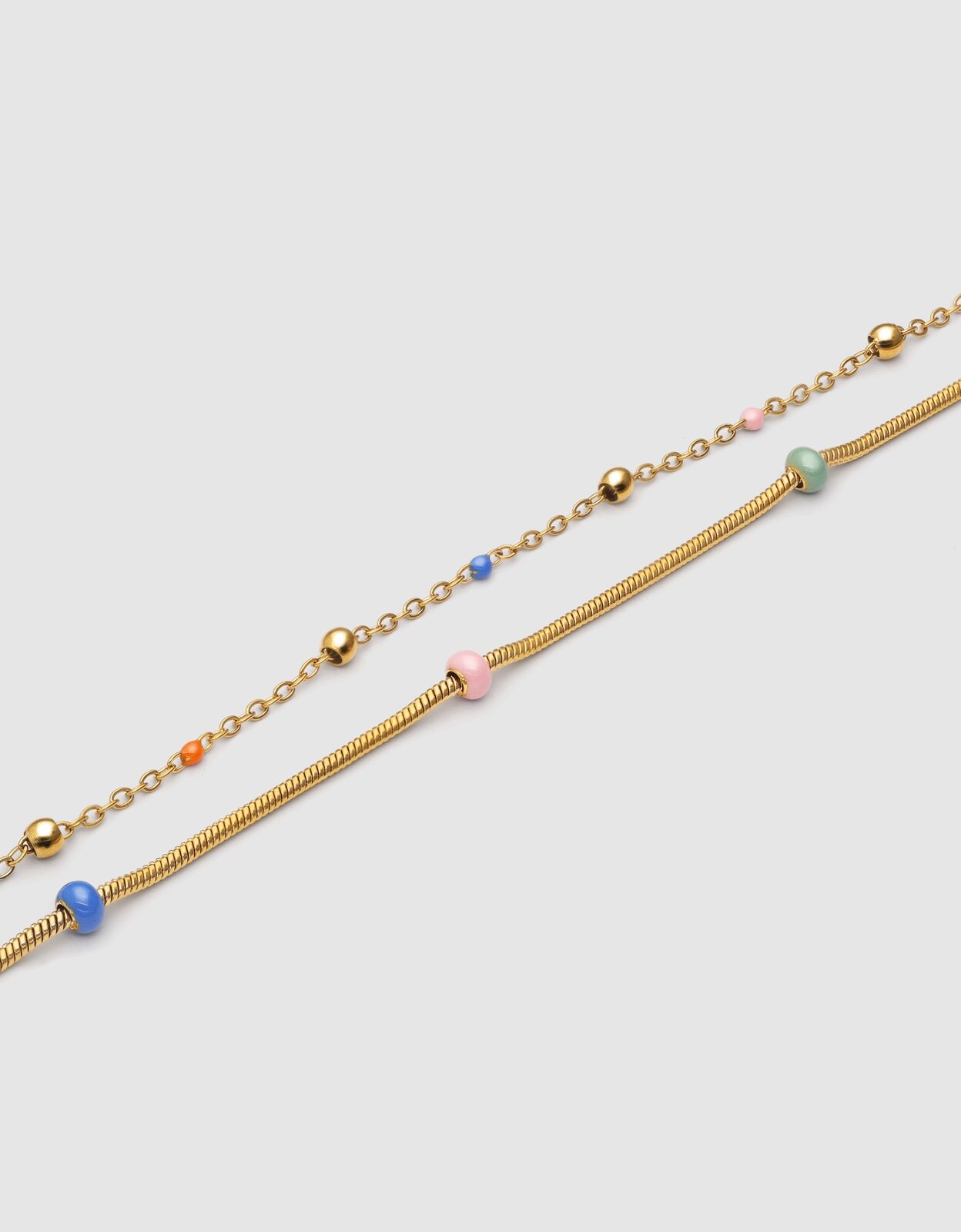 Pulseira de Corrente Dupla Carla Enamel de Aço Banhado a Ouro Multicolor-2