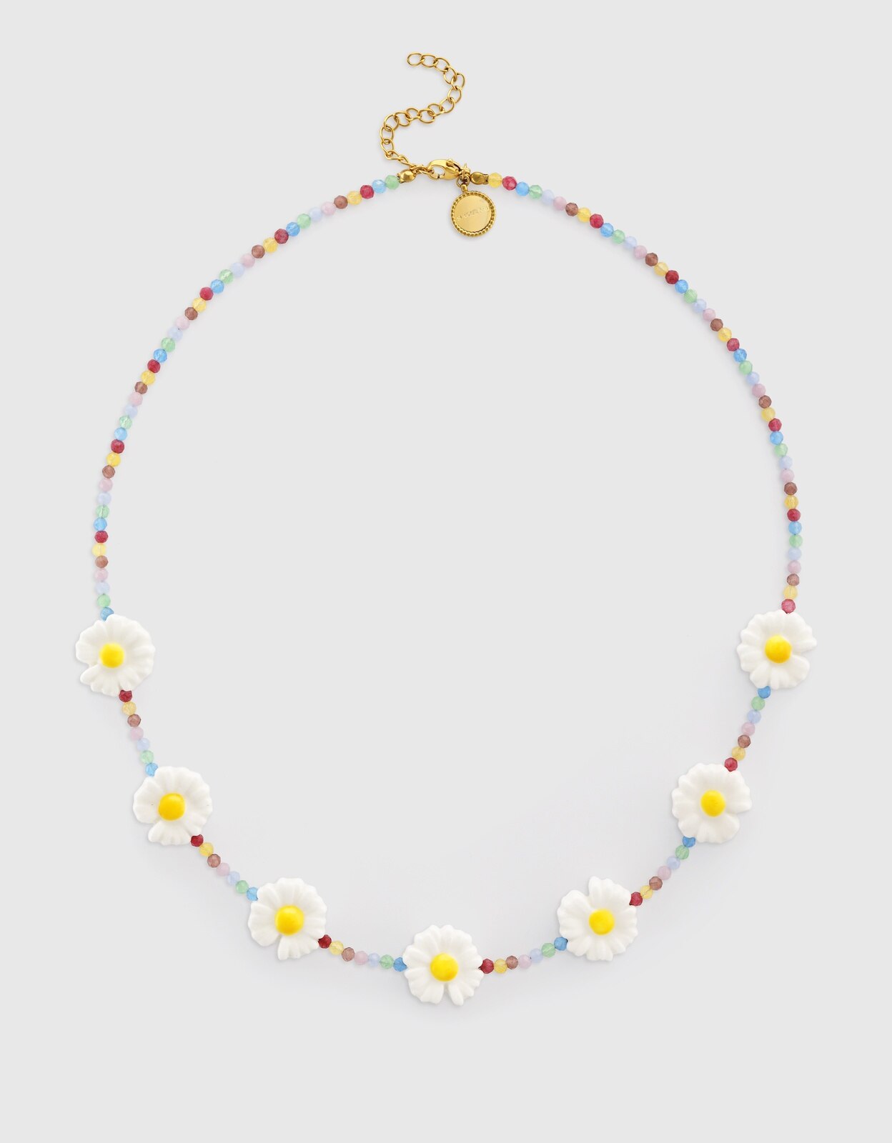 Colar Longo Margarida de Aço Banhado em Ouro Branco-4