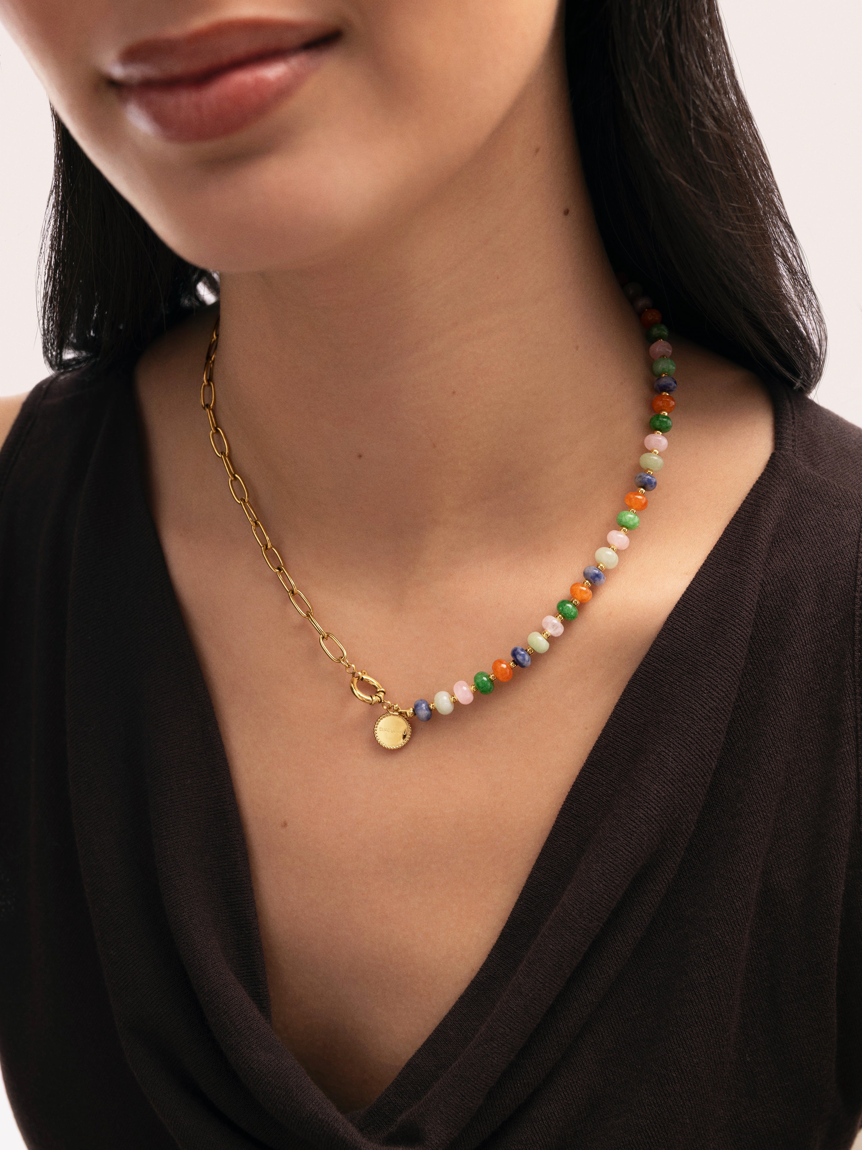 Colar Alpine Chic Stones de Aço Banhado a Ouro Multicolor-2