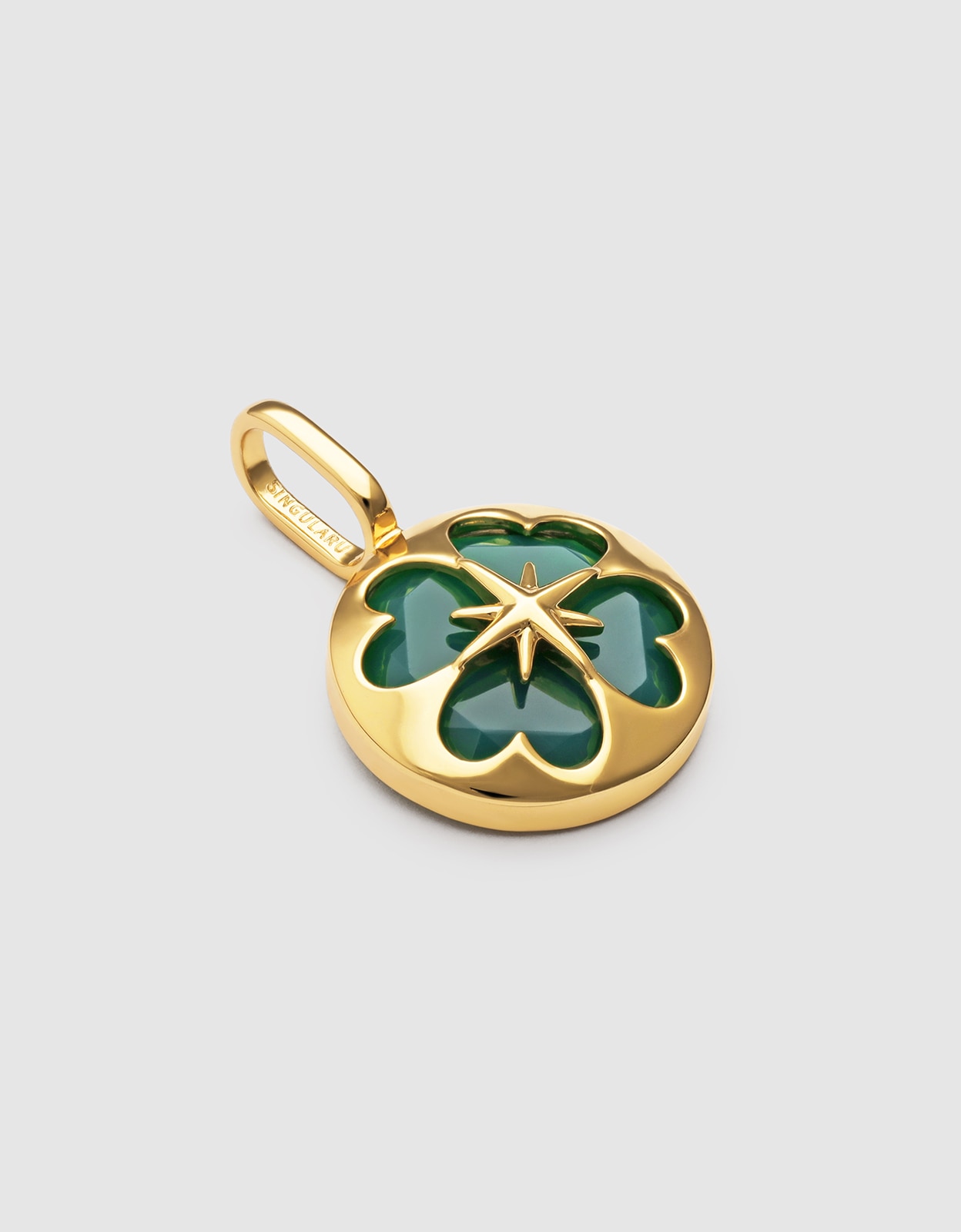 Charm Trevo Ágata Stone de Liga de Metais Banhado em Ouro Verde-3