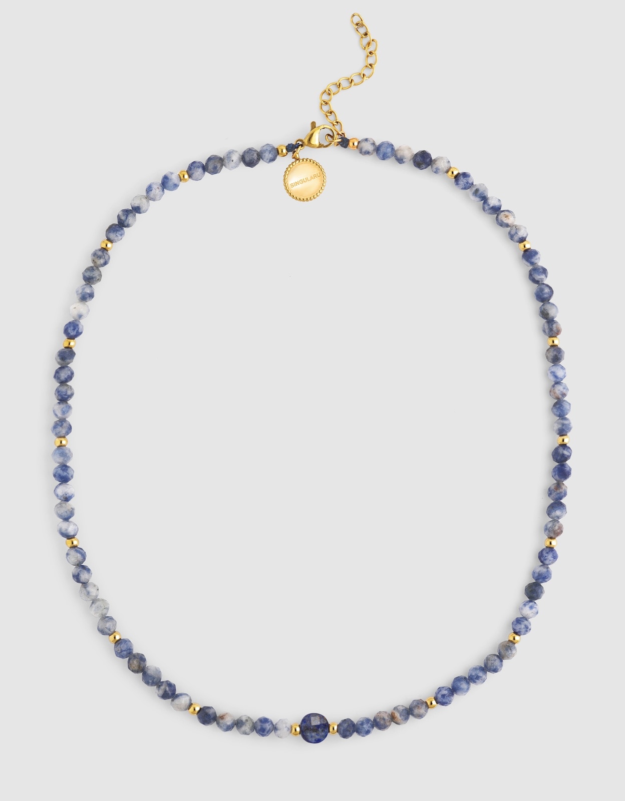 Colar Amulet Cianita de Aço Banhado a Ouro Azul-4