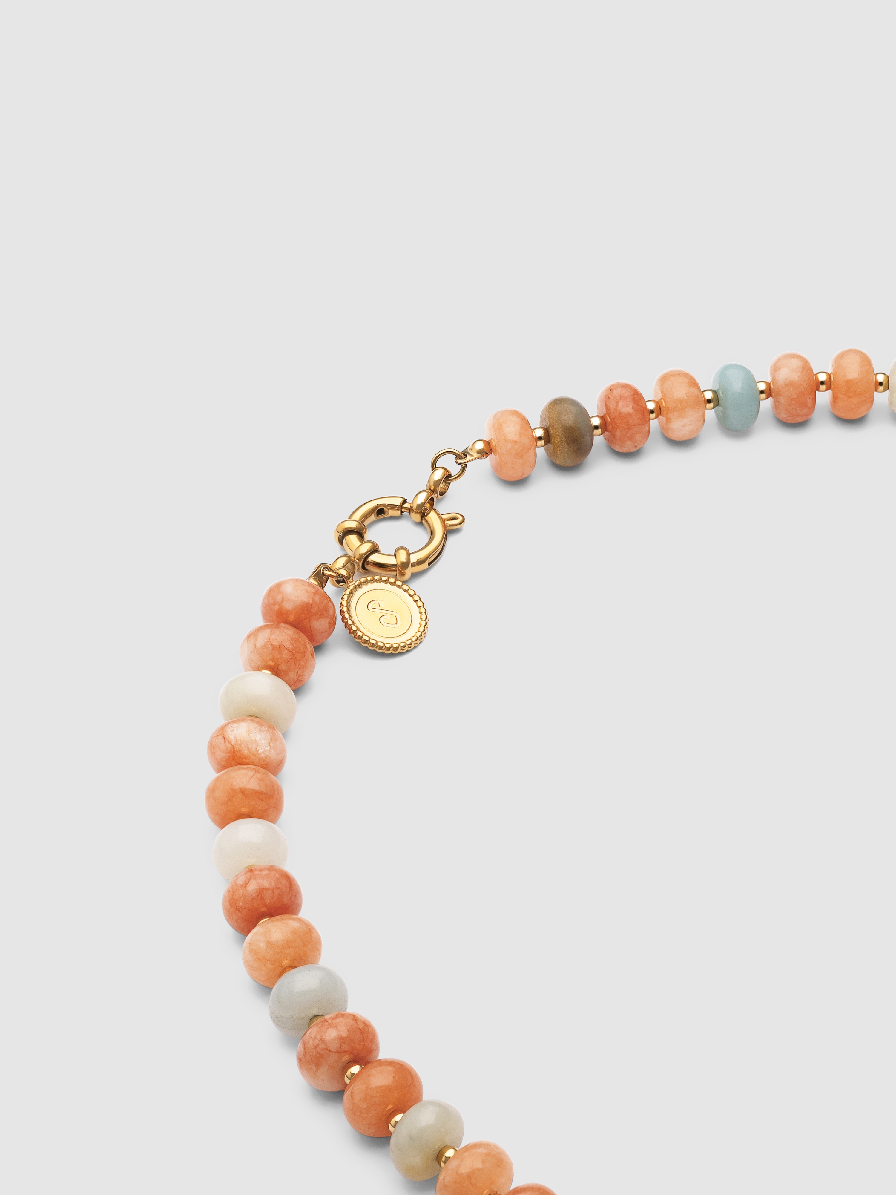 Colar Âmbar Stones de Aço Banhado a Ouro Laranja / Cinzento-4
