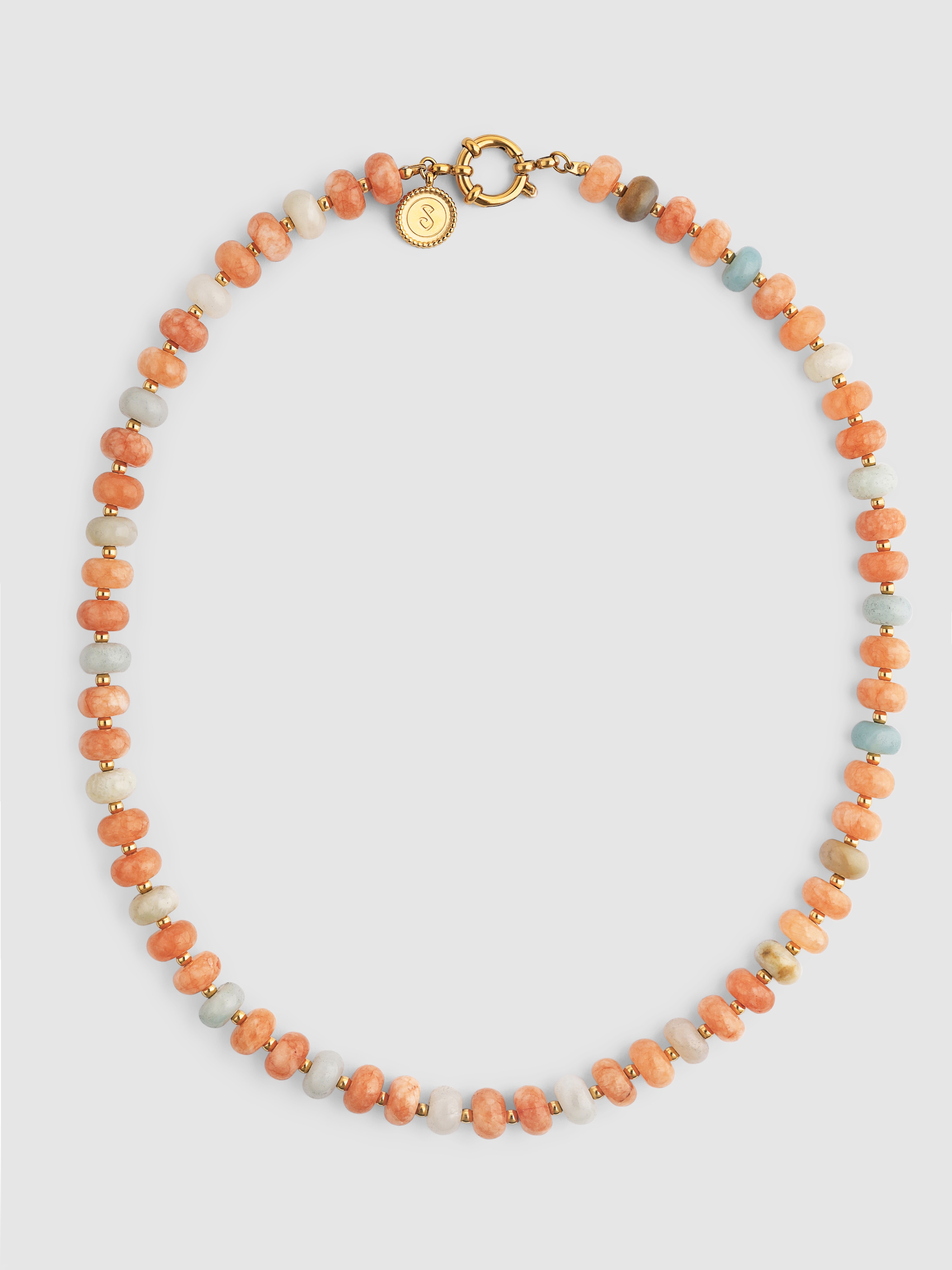 Colar Âmbar Stones de Aço Banhado a Ouro Laranja / Cinzento-5