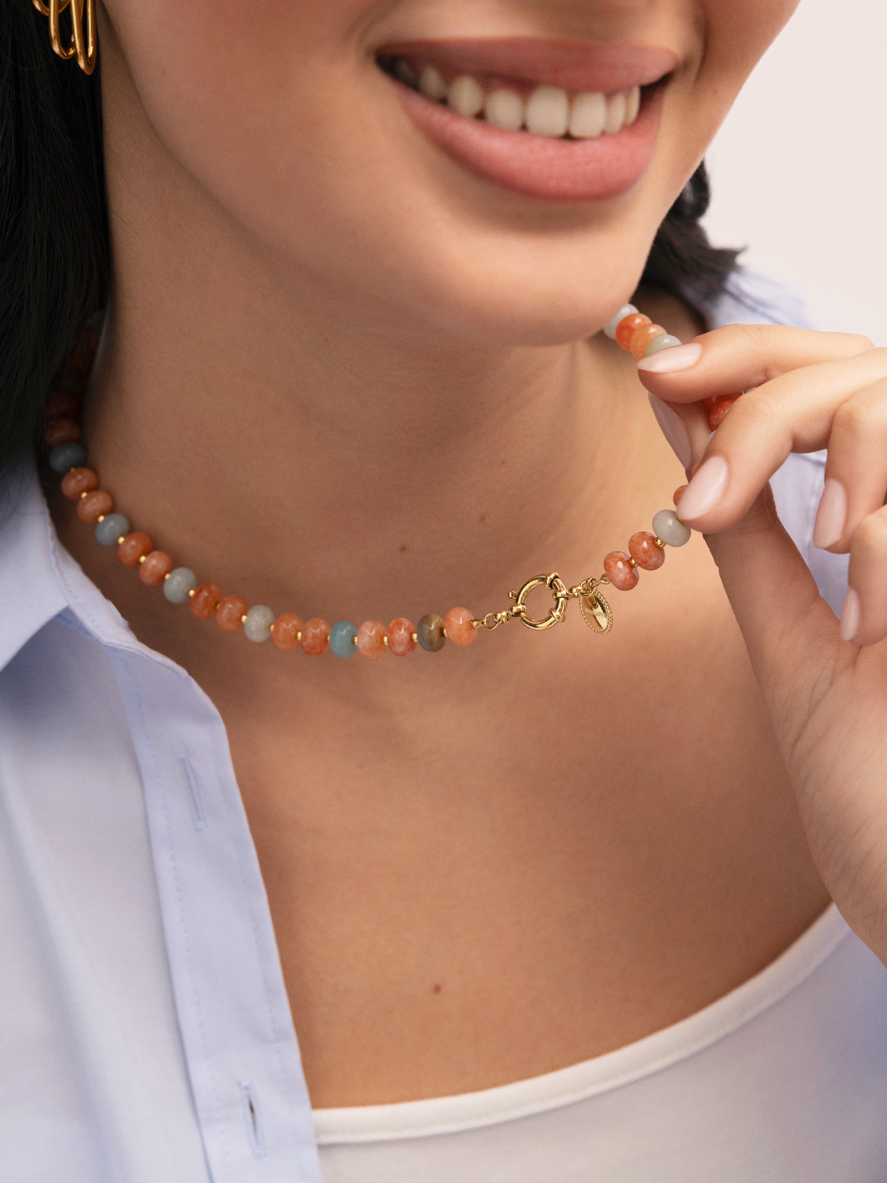 Colar Âmbar Stones de Aço Banhado a Ouro Laranja / Cinzento-6