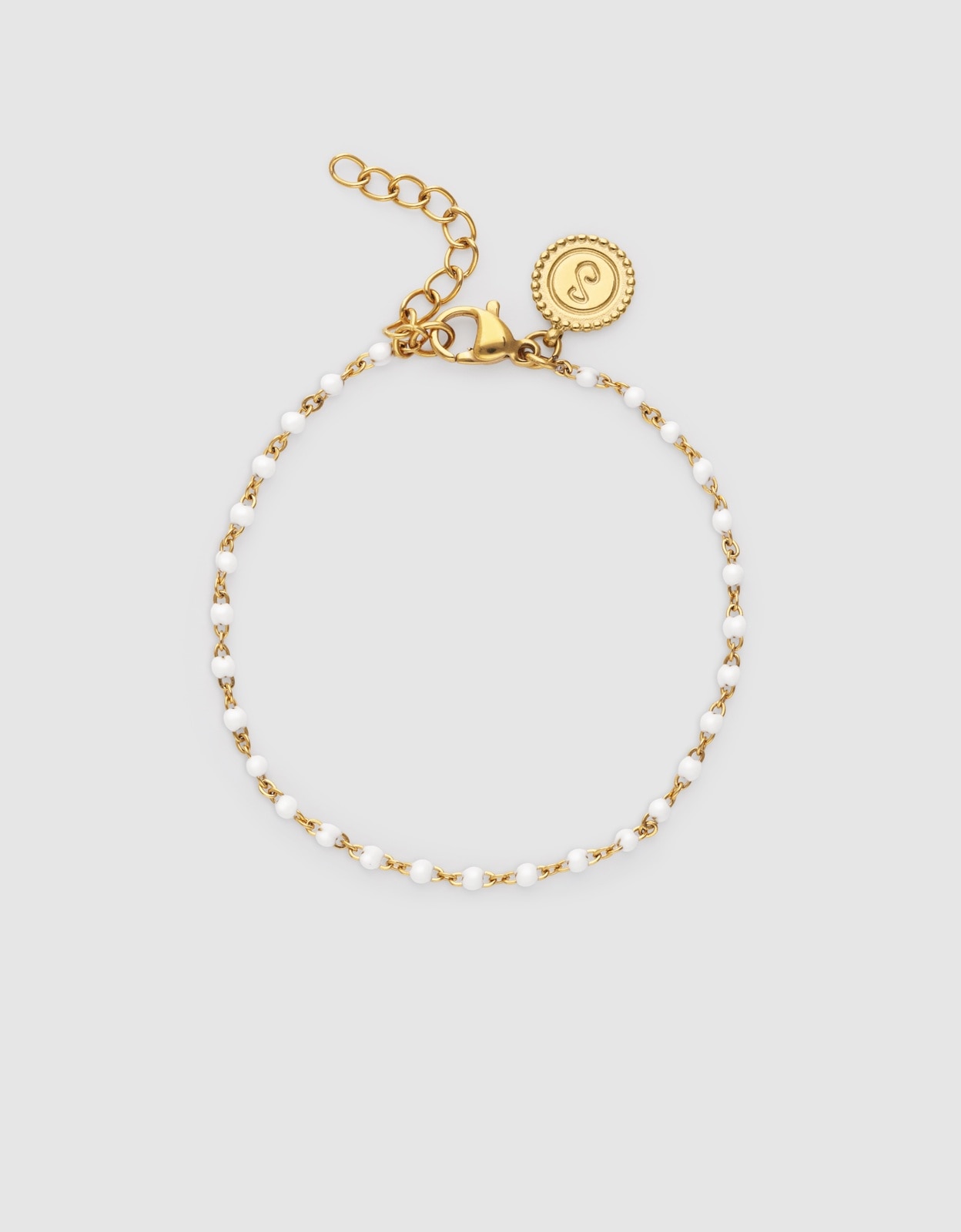 Pulseira Dots Enamel Branca de Aço Banhado a Ouro Branco-1